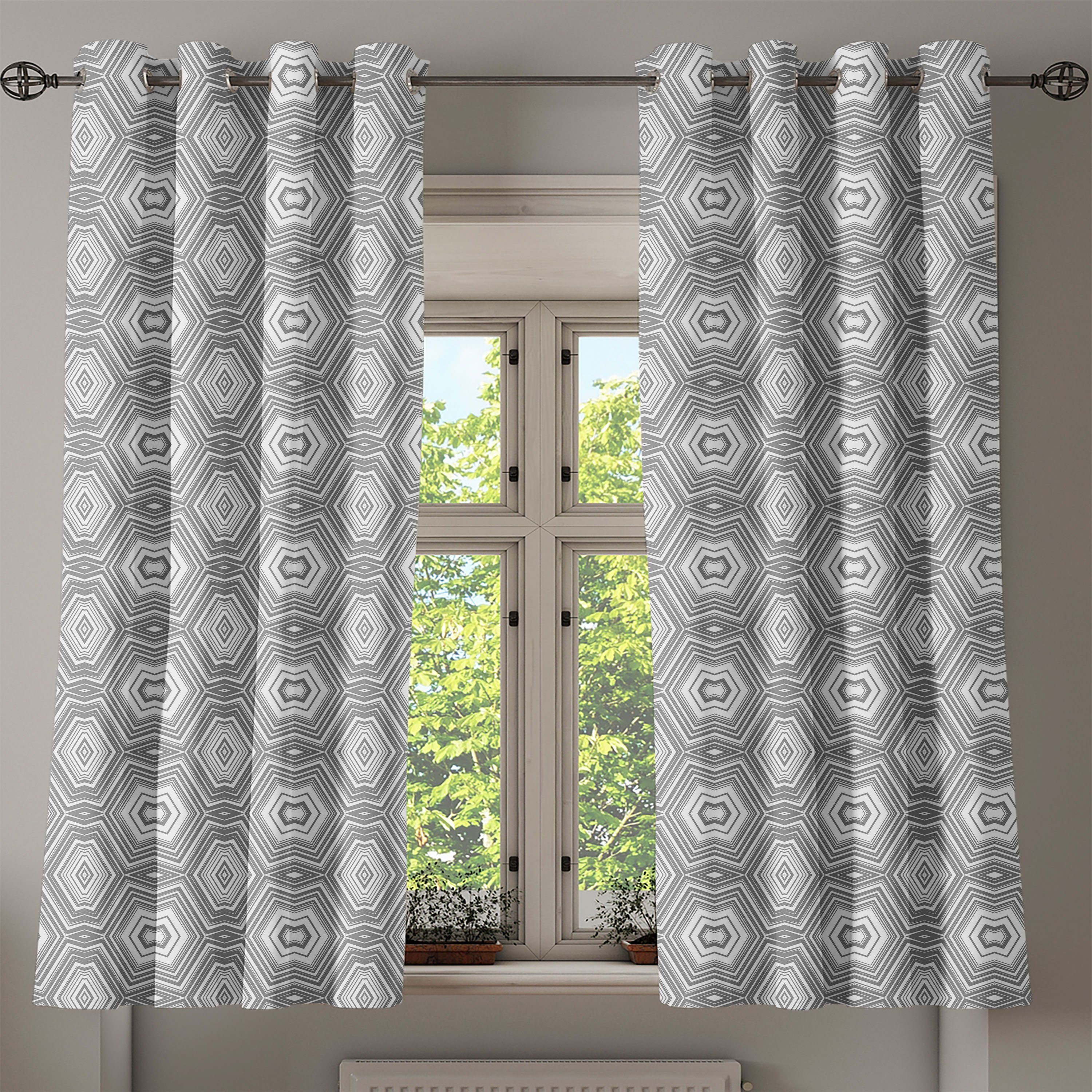 Gardine Dekorative 2-Panel-Fenstervorhänge für Grau Abstrakte Graustufen- Schlafzimmer Wohnzimmer, Kunst Formen Abakuhaus