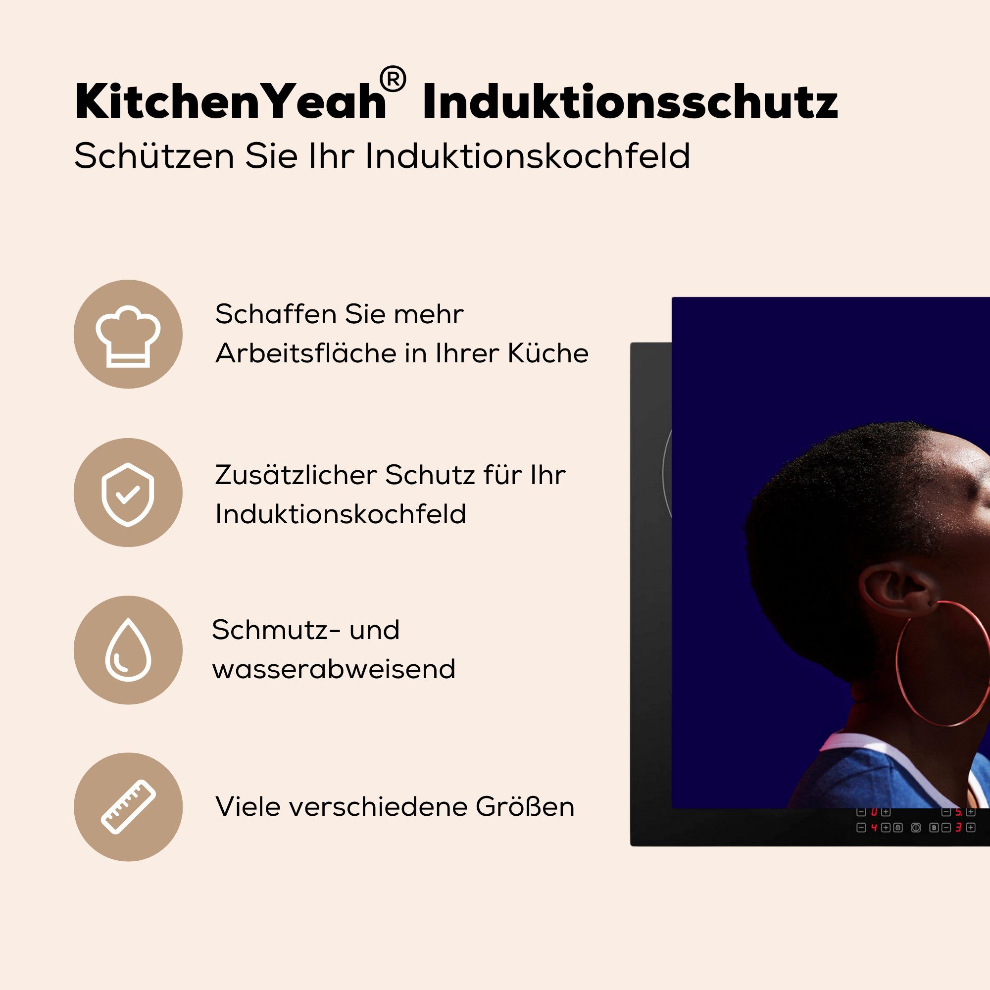 Induktionskochfeld Vinyl, bläst die Herdblende-/Abdeckplatte küche, Schutz (1 Frau 81x52 für Schwarze Ceranfeldabdeckung cm, große rosa MuchoWow Blase, tlg),