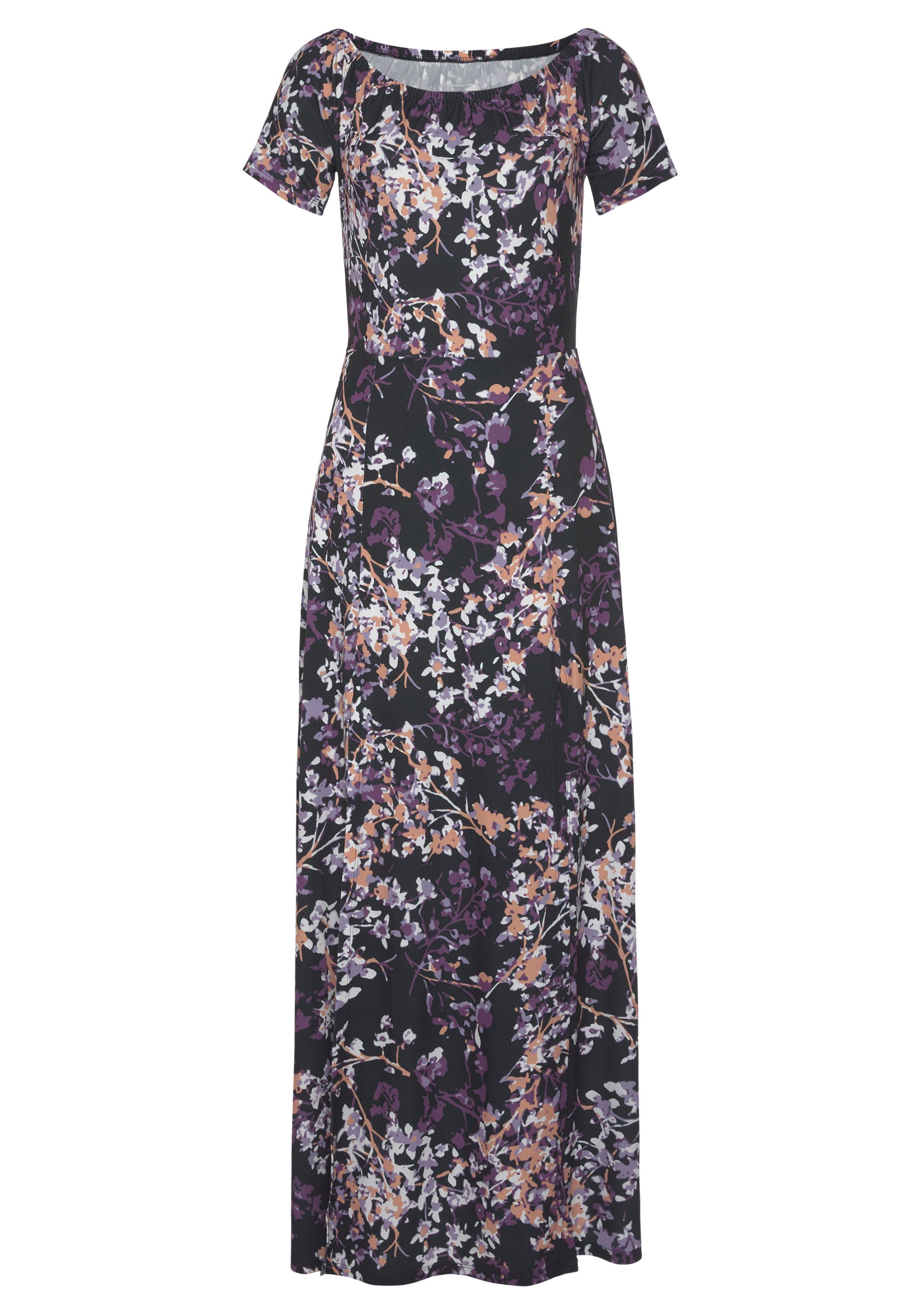 Vivance Maxikleid mit langen Beinschlitzen und Carmenausschnitt, Sommerkleid