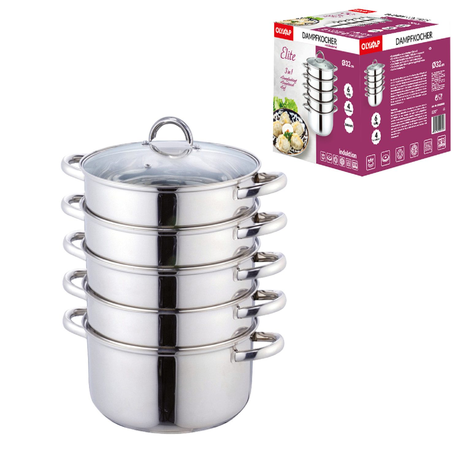 Topf-Set Mantowarka Elite Dampfkocher 32 cm 4 Ebenen Edelstahl Mantykocher
