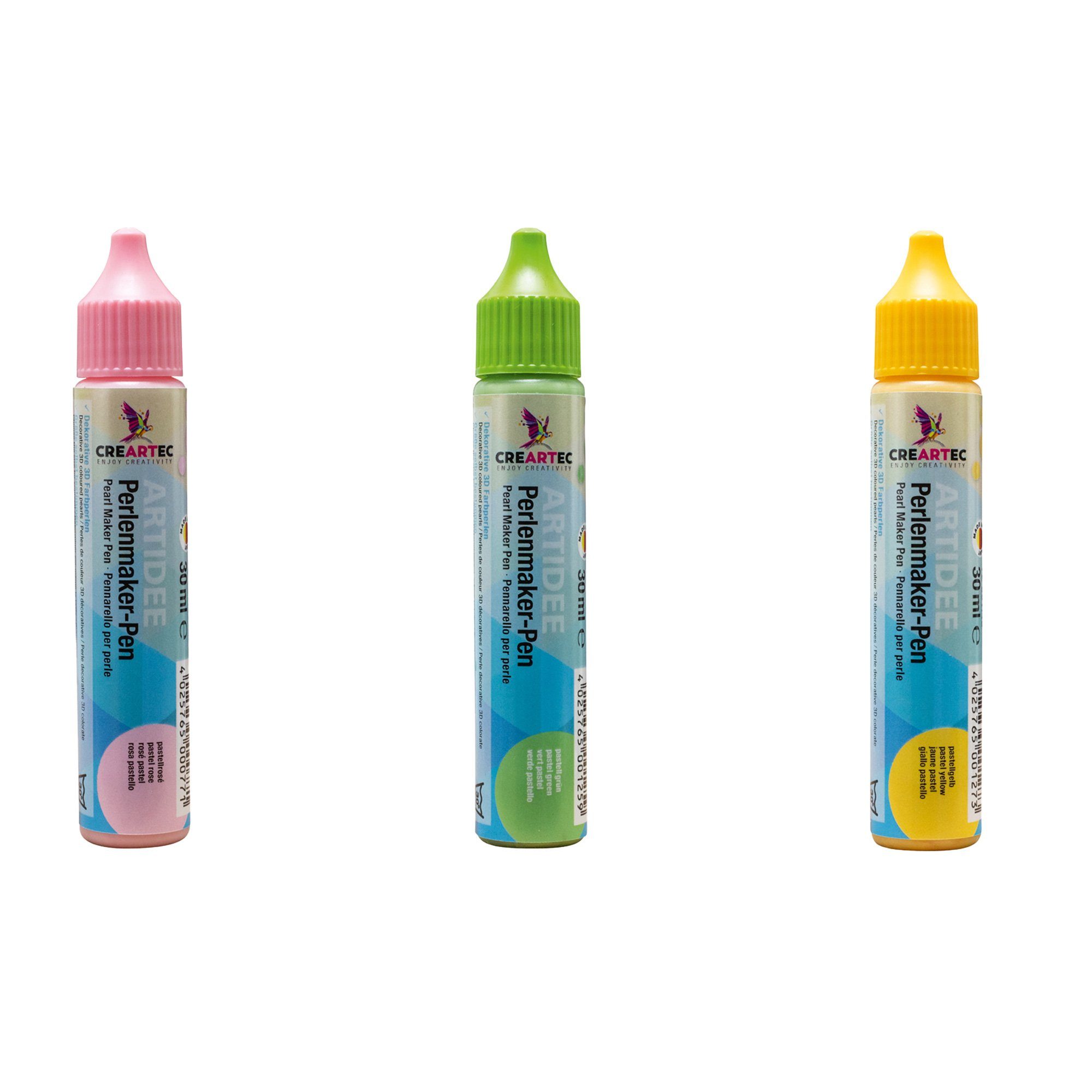 CREARTEC Bastelperlen Perlenmaker Set Ostern - 30ml je Farbe - Gelb, Rosé und Grün, zum Gestalten von dekorativen 3D Farbperlen - Made in Germany