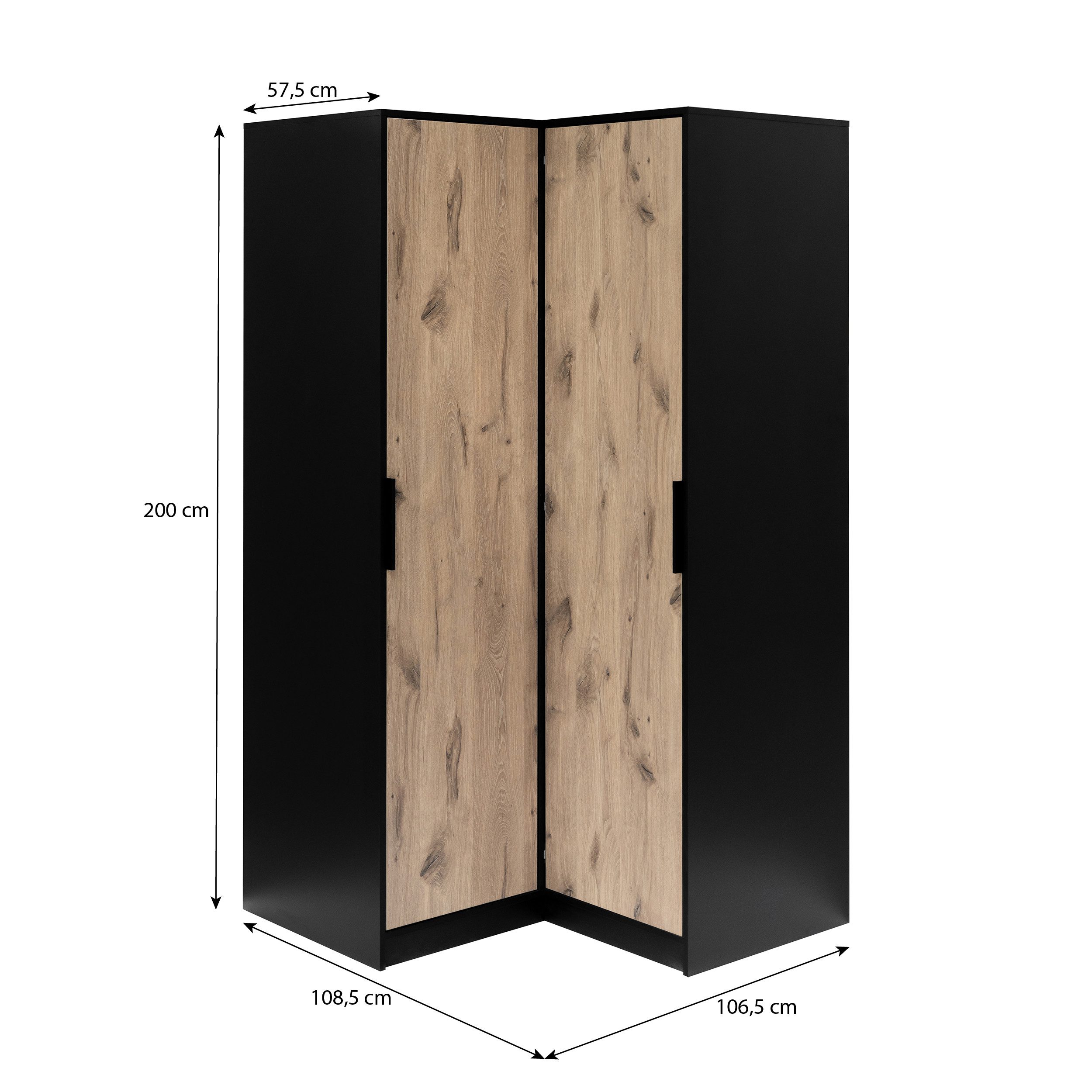 Beautysofa Eckschrank LIVO mit 2 Drehtüren, 2 Kleiderstangen und Regale, (Zur Auswahl in zwei modernen Farbkombinationen) Breite: 108 cm – Bild 3 von 5
