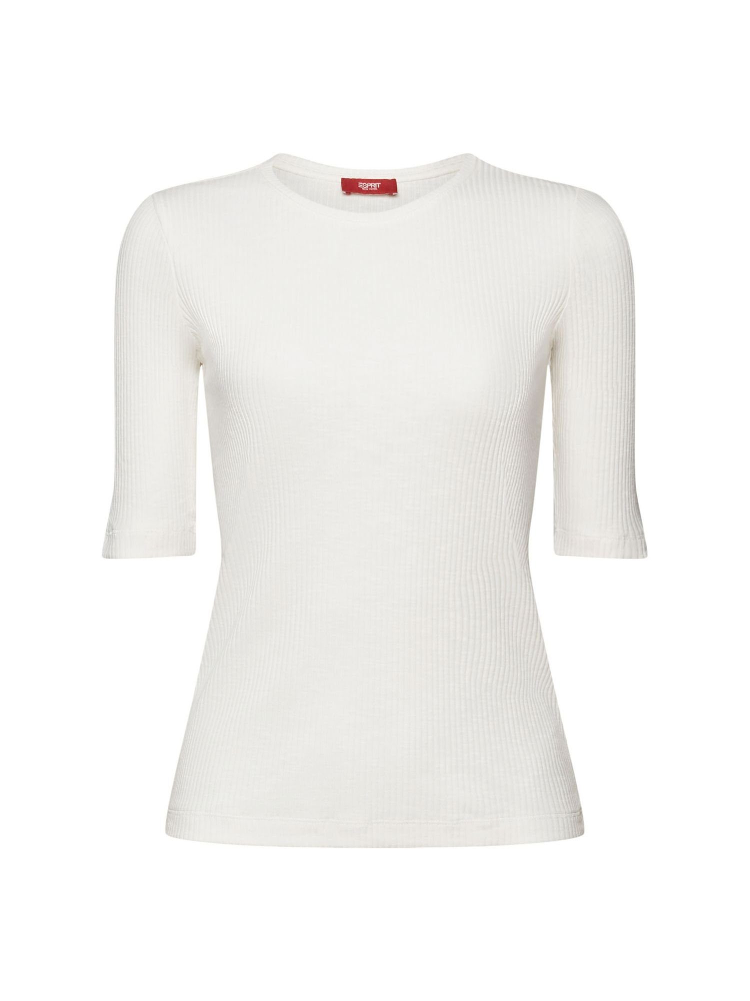 WHITE Esprit aus 3/4-Arm-Shirt OFF geripptem T-Shirt Jersey