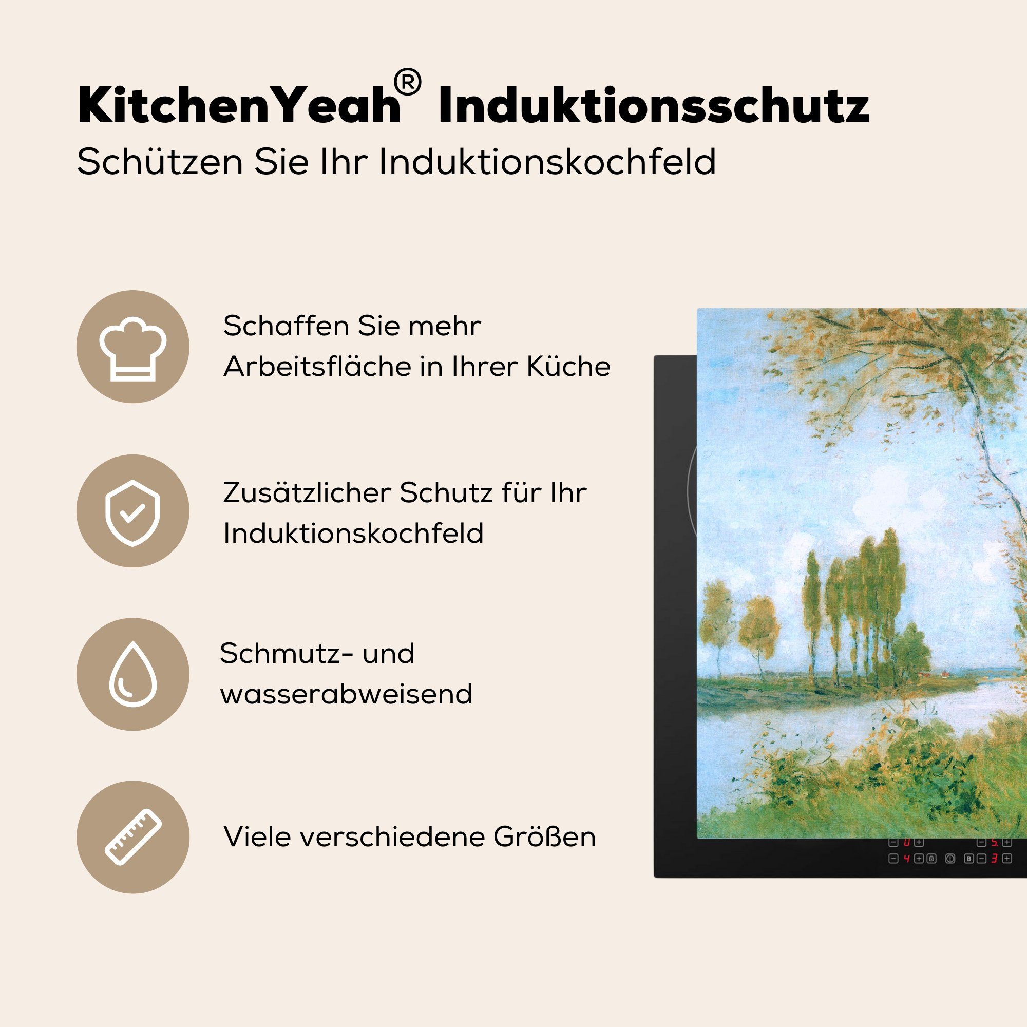 cm, 78x78 Claude tlg), Arbeitsplatte Monet, (1 - küche Argenteuil MuchoWow in Vinyl, Herdblende-/Abdeckplatte Ceranfeldabdeckung, für Frühling