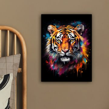 OneMillionCanvasses® Leinwandbild Tiger - Graffiti - Tiere - Schwarz, Orange, Bunt (1 St), Leinwand Bilder für Wohnzimmer Schlafzimmer 30x40 cm
