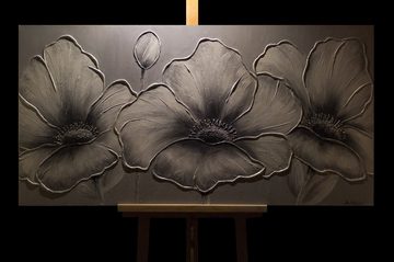 YS-Art Gemälde Blumen, Blumen, Blumen auf Leinwand Bild Handgemalt Grau Weiß Schwarz