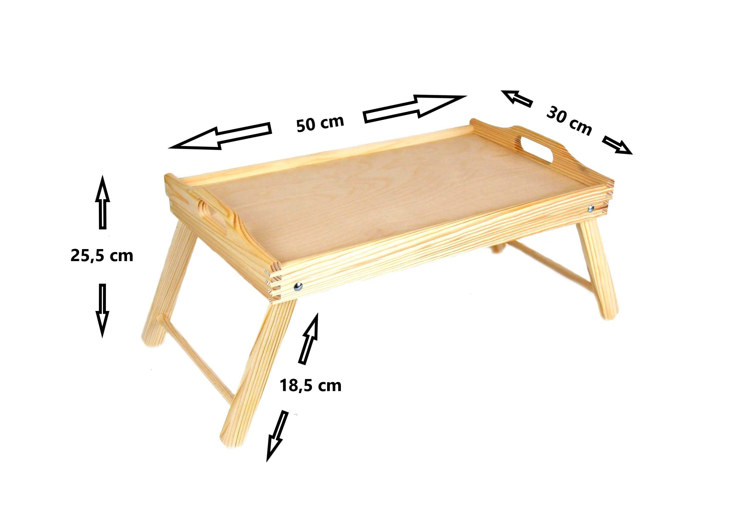 Frühstücktablett Bett Beistelltisch Holz (1-St) Tablett Betttisch tisch Holztablett Badtisch MyBer® Tabletttisch Laptop