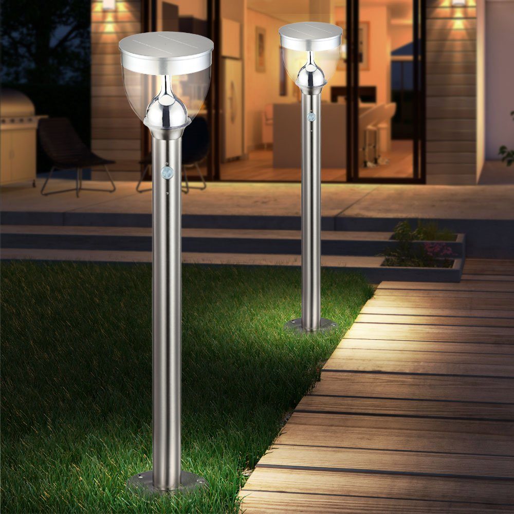 etc-shop LED Gartenfackel, LED-Leuchtmittel fest verbaut, mit Wegeleuchte Edelstahl Neutralweiß, Gartenleuchte LED Bewegungsmelder