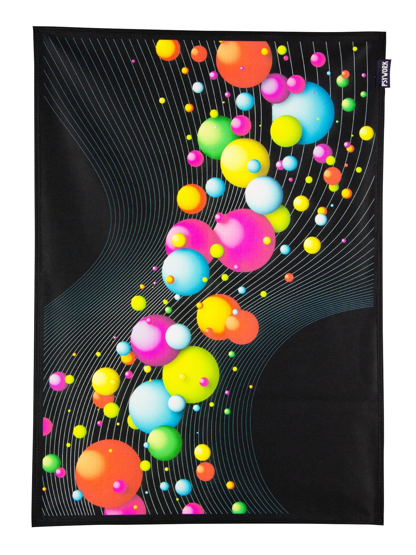 PSYWORK Poster PSYWORK Schwarzlicht Stoffposter Neon "Happy Bubbles", 0,5x0,7m, UV-aktiv, leuchtet unter Schwarzlicht