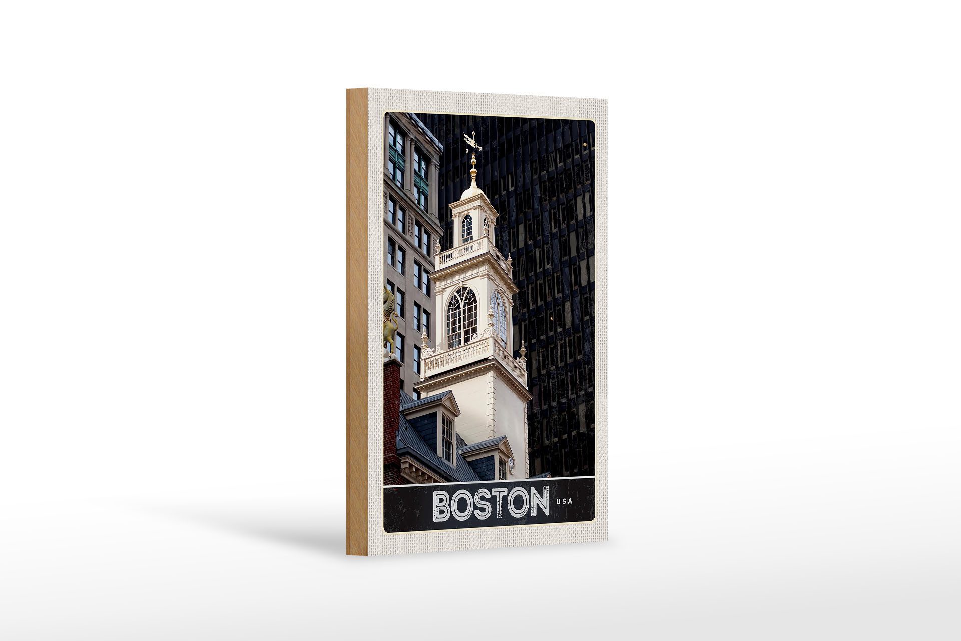 Femer GmbH Holzbild Reise 12x18 cm USA Amerika Boston Sehenswürdigkeit, (1 St), Glatte Holzfaserplatte (MDF), vorn beschichtet