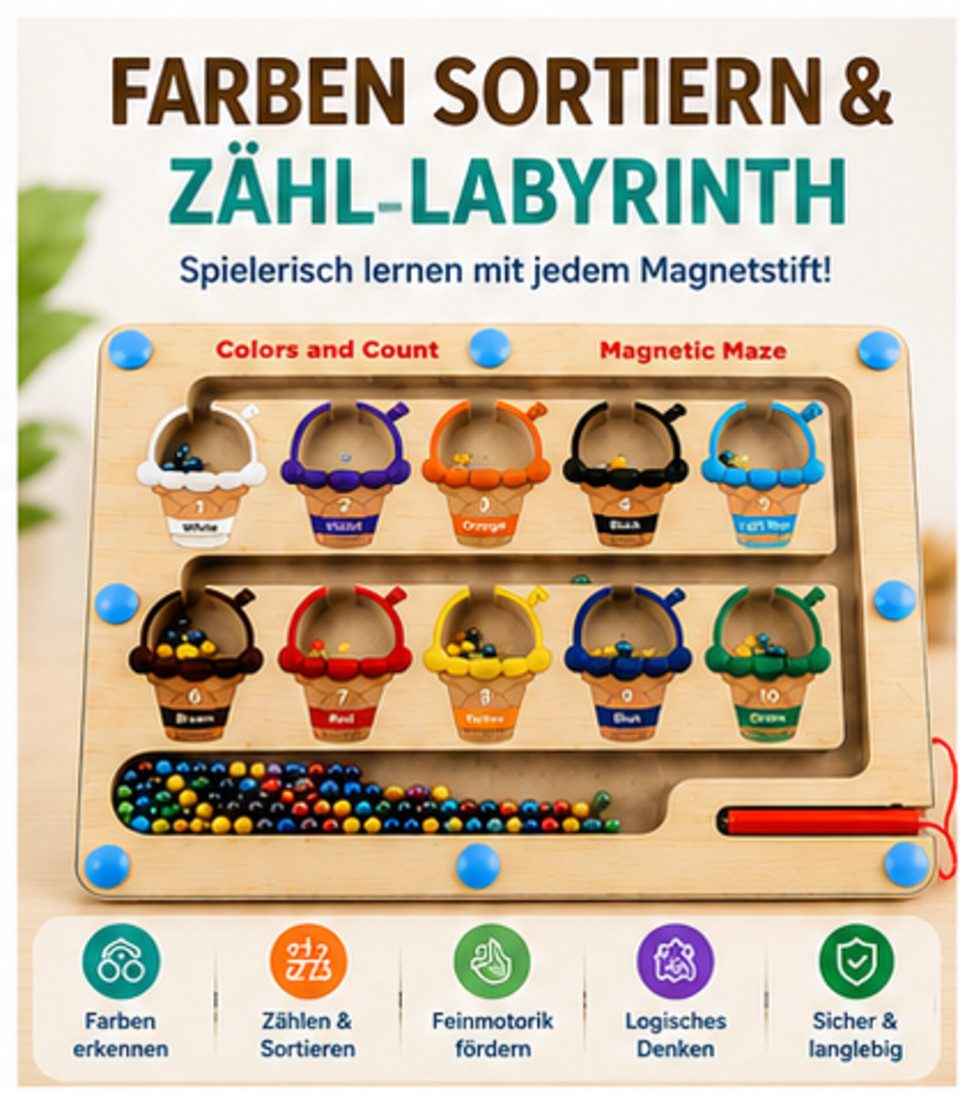 White Fox Studio Puzzle Magnetisches Montessori Labyrinth – Motorik Holzspielzeug ab 2 Jahren, 55 Puzzleteile, Hochwertige Verarbeitung