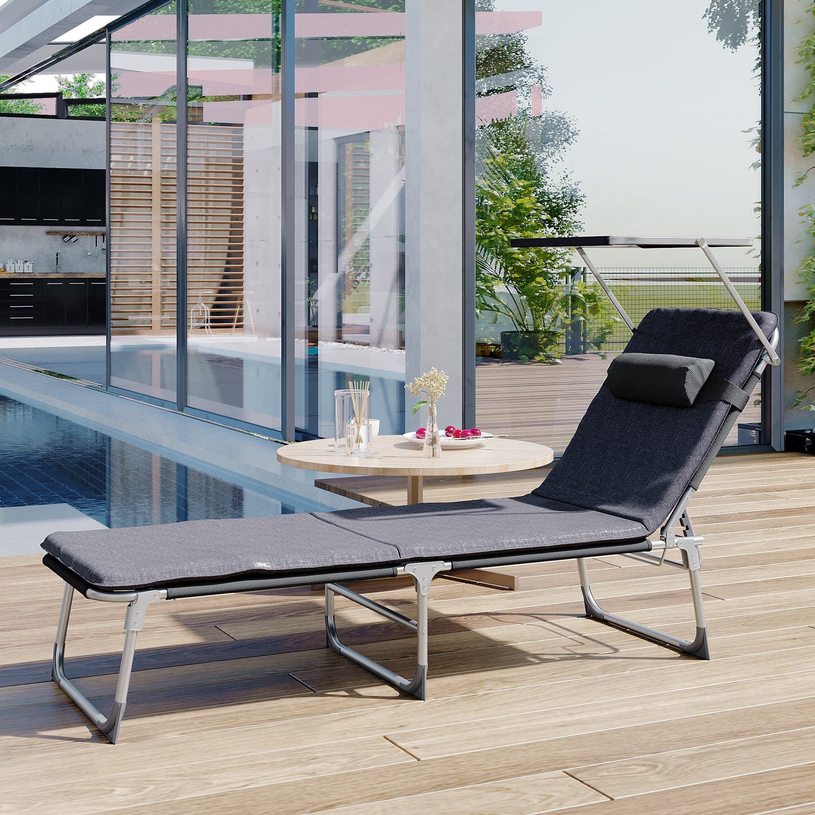 SONGMICS Gartenliege, Sonnenliege 3cm dick Auflage,Rückenlehne günstig online kaufen