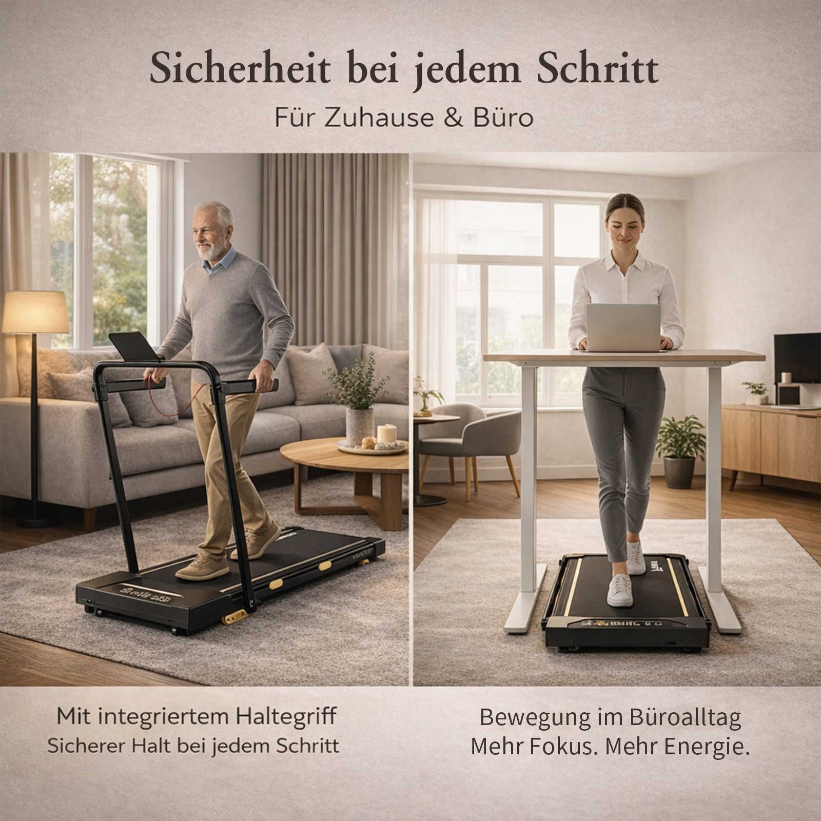 FunLife Laufband 4-in-1 Walking Pad mit Brushless-Motor (Einzelgerät, mit Fernbedienung, Sicherheitsschlüssel und Halterung), 7 % Steigung, extra leise, seniorenfreundlich