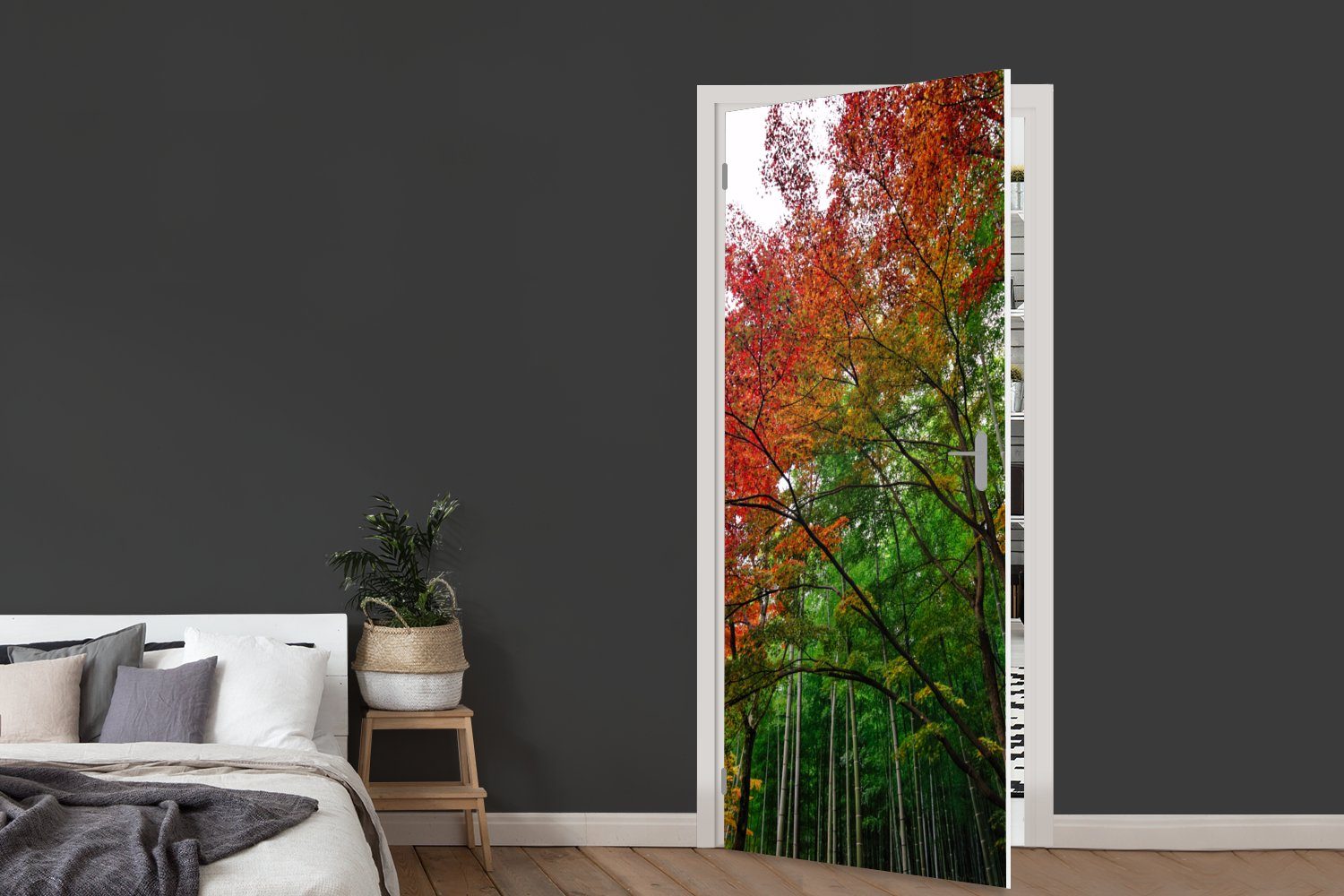 MuchoWow von St), Viele Matt, (1 Türtapete bedruckt, Farben Bambuswald Tür, Türaufkleber, Fototapete Arashiyama für Japan, im 75x205 cm
