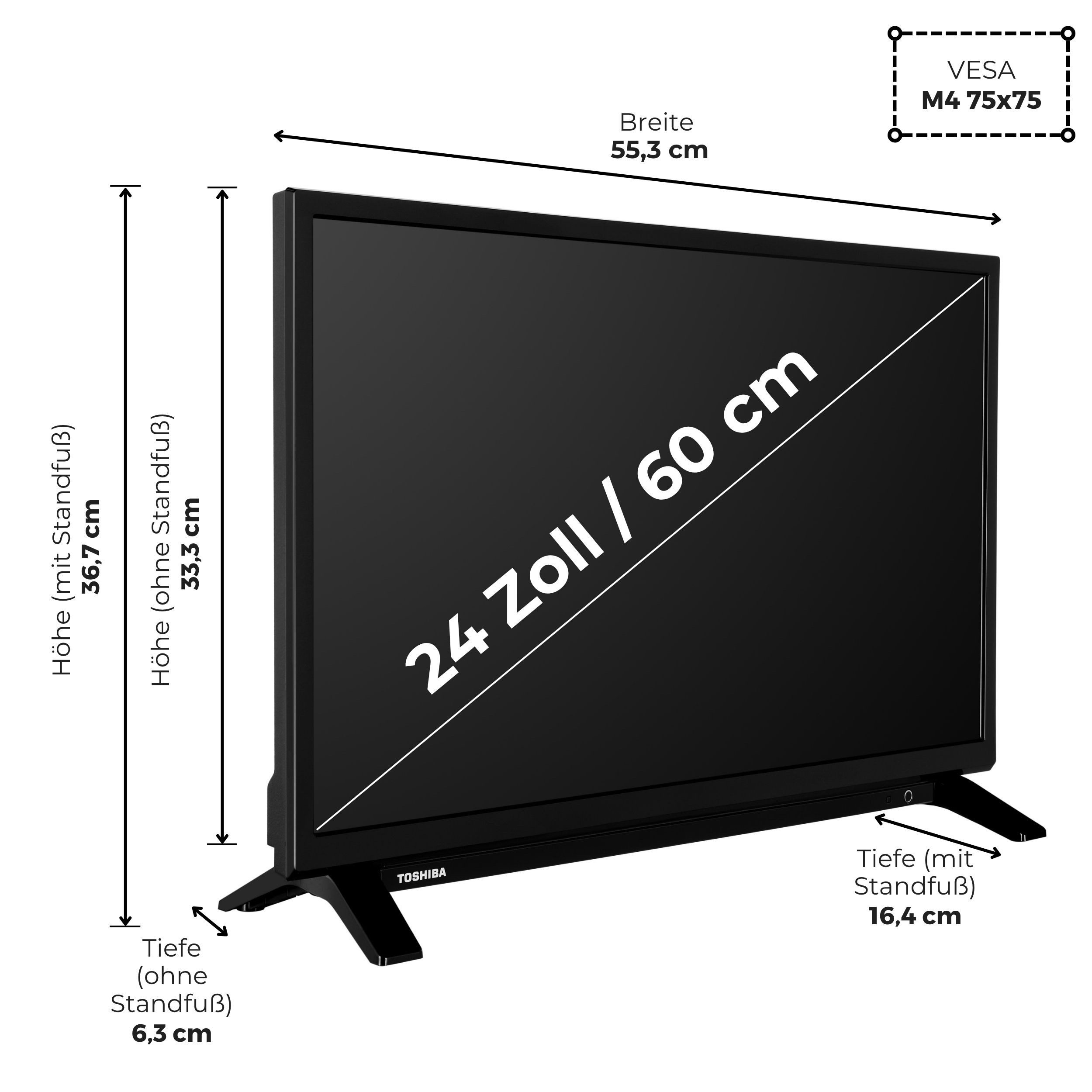 Toshiba 24WV2F63DAZ LCD-LED Fernseher (60 cm/24 Zoll, HD-ready, VIDAA Smart TV, HDR, Triple-Tuner, VIDAA, Dolby Audio, Alexa-fähig)