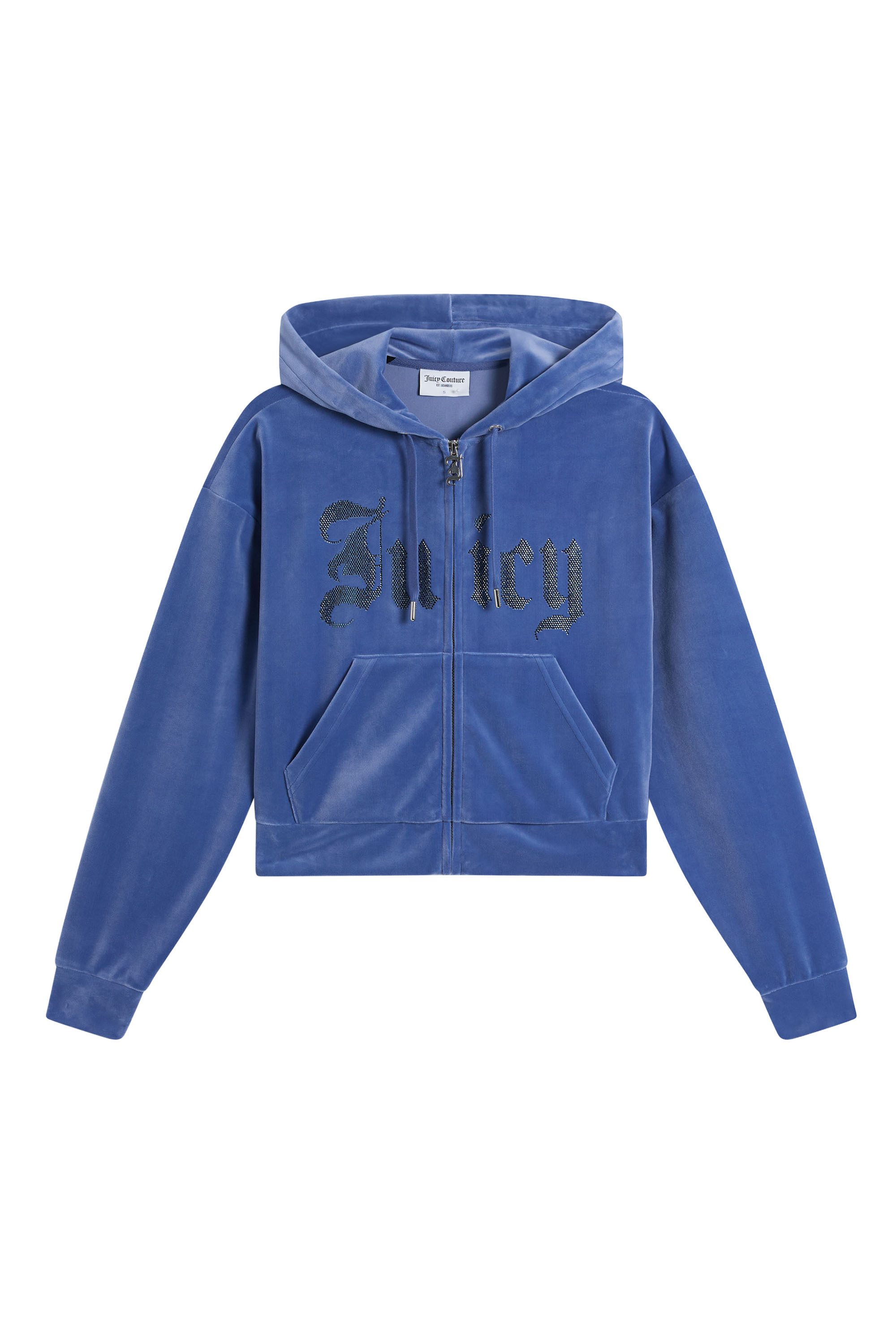 Juicy Couture Kapuzennickijacke OLD GOTHIC ICCLE HOODIE Damen Trainingsjacke Damen, Sweatjacke mit Kapuze, Velour, mit Glitzer, Sale
