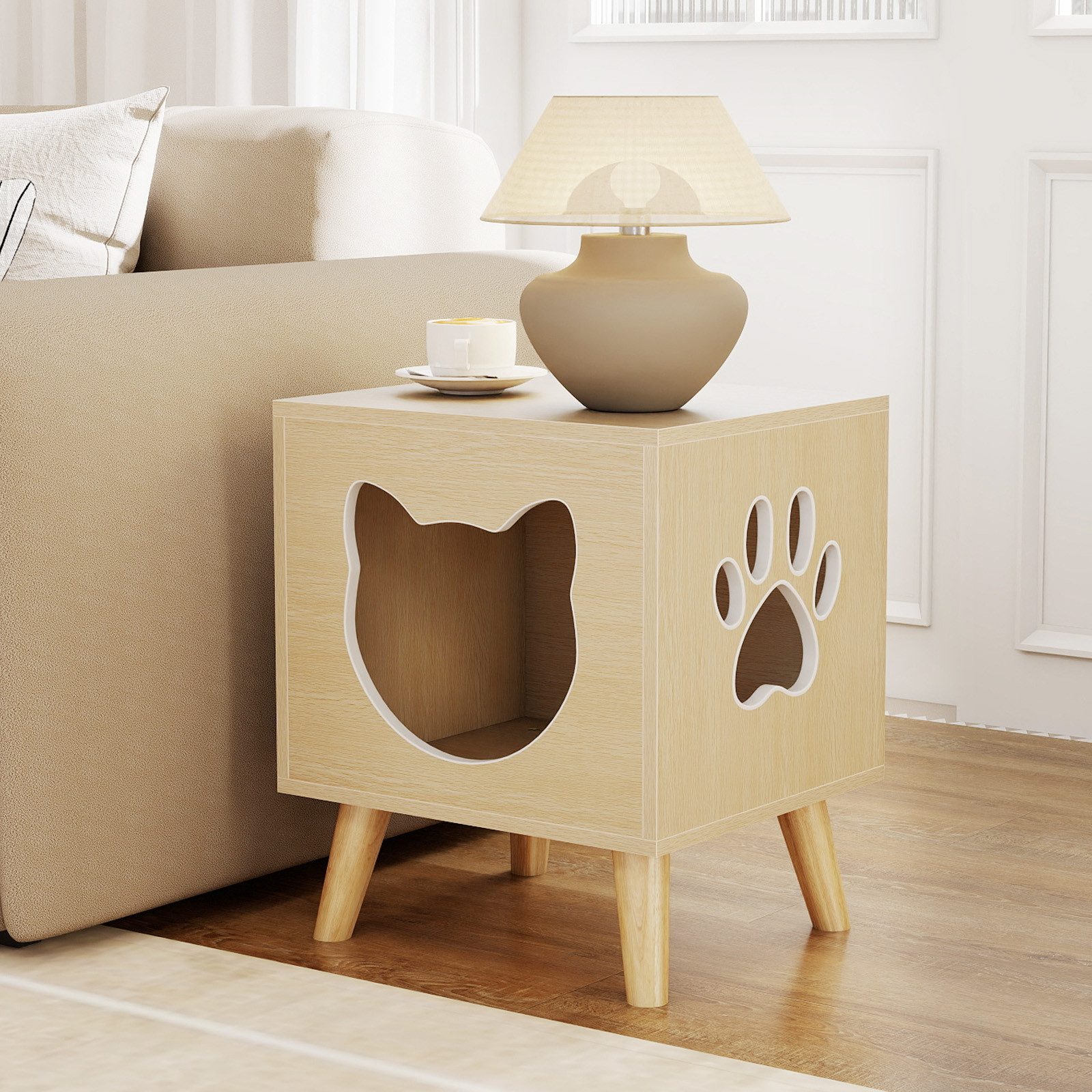 COSTWAY Tierhaus, Katzenschrank, Nachttisch, mit abnehmbarem Deckel