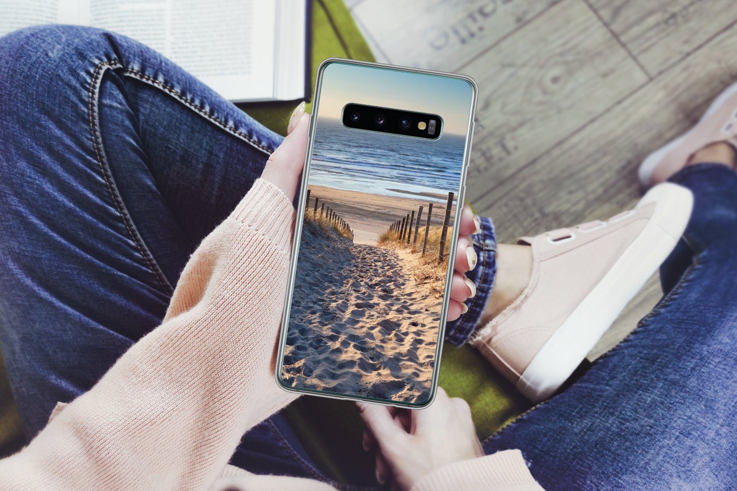 MuchoWow Handyhülle für Samsung Galaxy S10 Strand - Meer - Niederlande - Dünen - Sonne, Phone Case, Silikon, Schutzhülle Dünn
