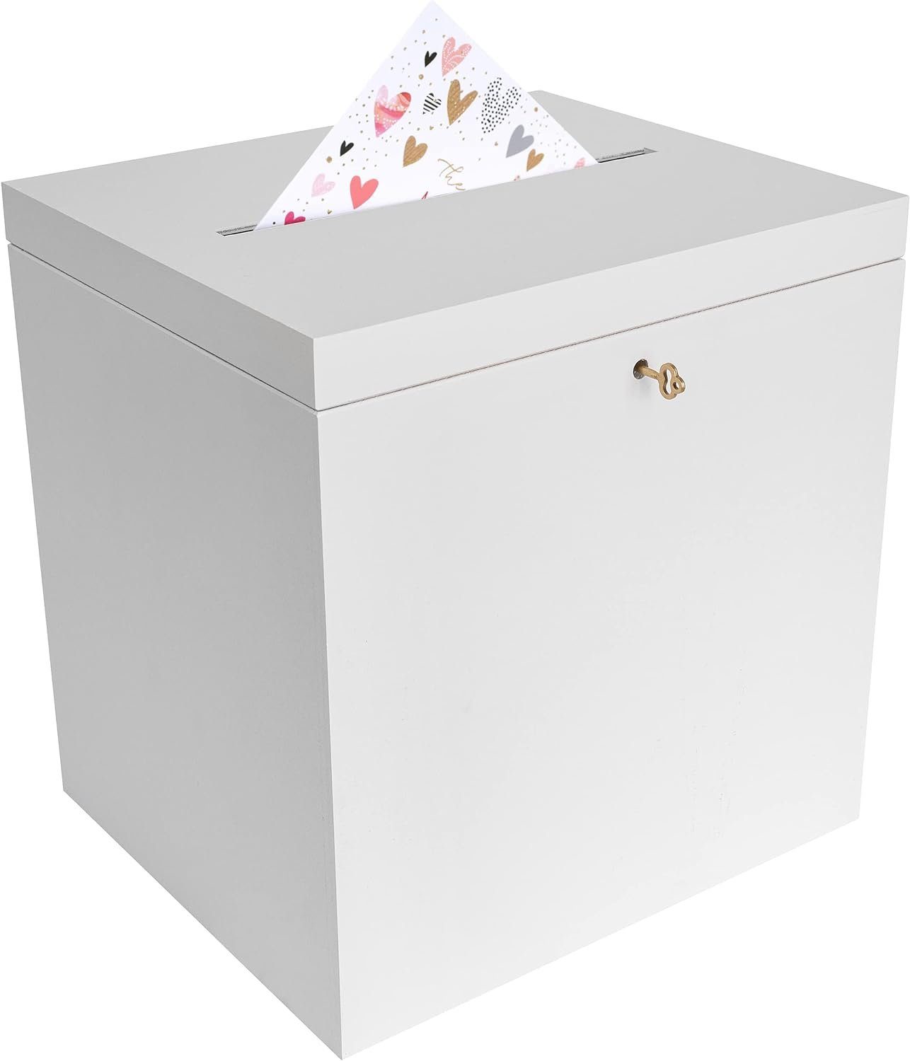 Creative Deco Dekokiste Kartenbox Hochzeit 29x25x30 cm Geschenkkarten Box Geldbox Briefbox, mit Deckel, Schloss und Schlüssel