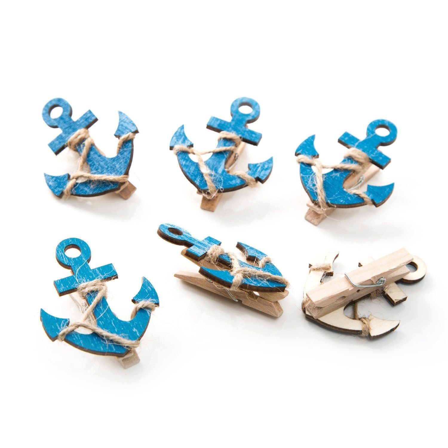 Logbuch-Verlag Dekofigur 12 Deko Anker Klammern Holzklammern blau 5,5 cm