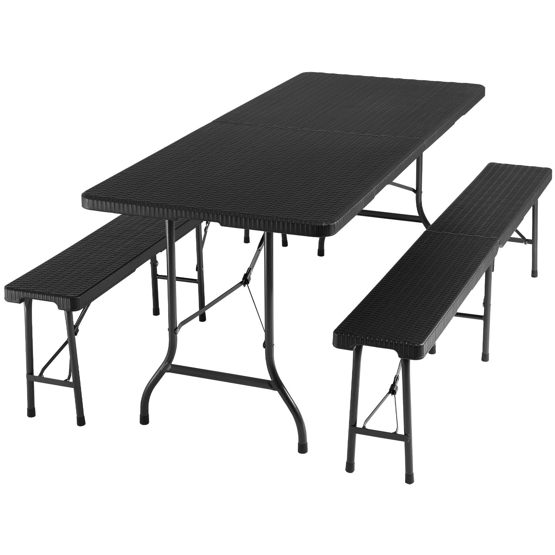 tectake Campingtisch Campingtischgarnitur klappbar (1-St., 3 tlg) schwarz-Rattanoptik