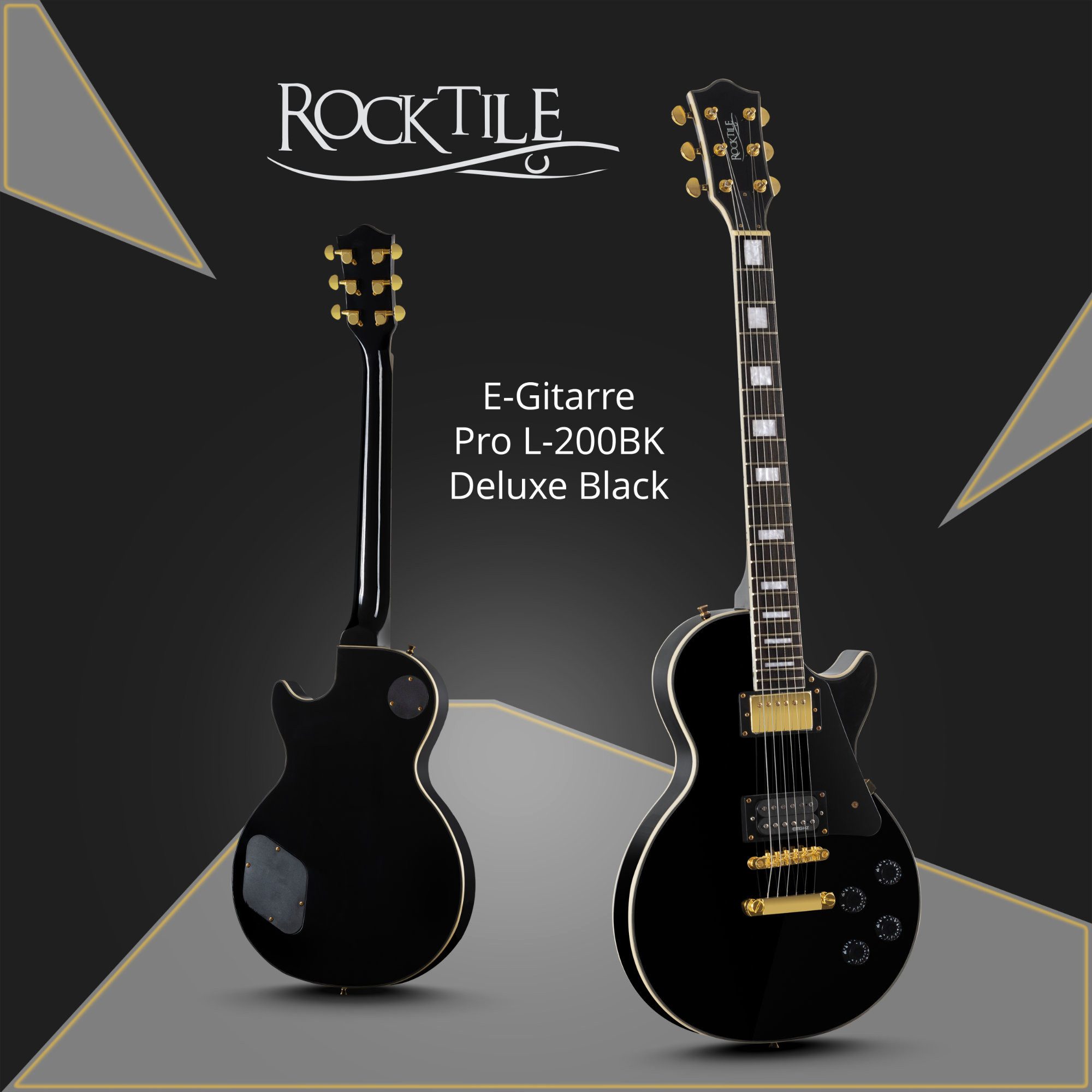 Rocktile E-Gitarre Pro L-200BK elektrische Gitarre, Single Cut, Spar-Set, inkl. Gigbag, Kabel, Plektren, Schule & Saiten, 2 Humbucker - einmal mit EMG-HZ - 22 Bünde, Palisander Griffbrett