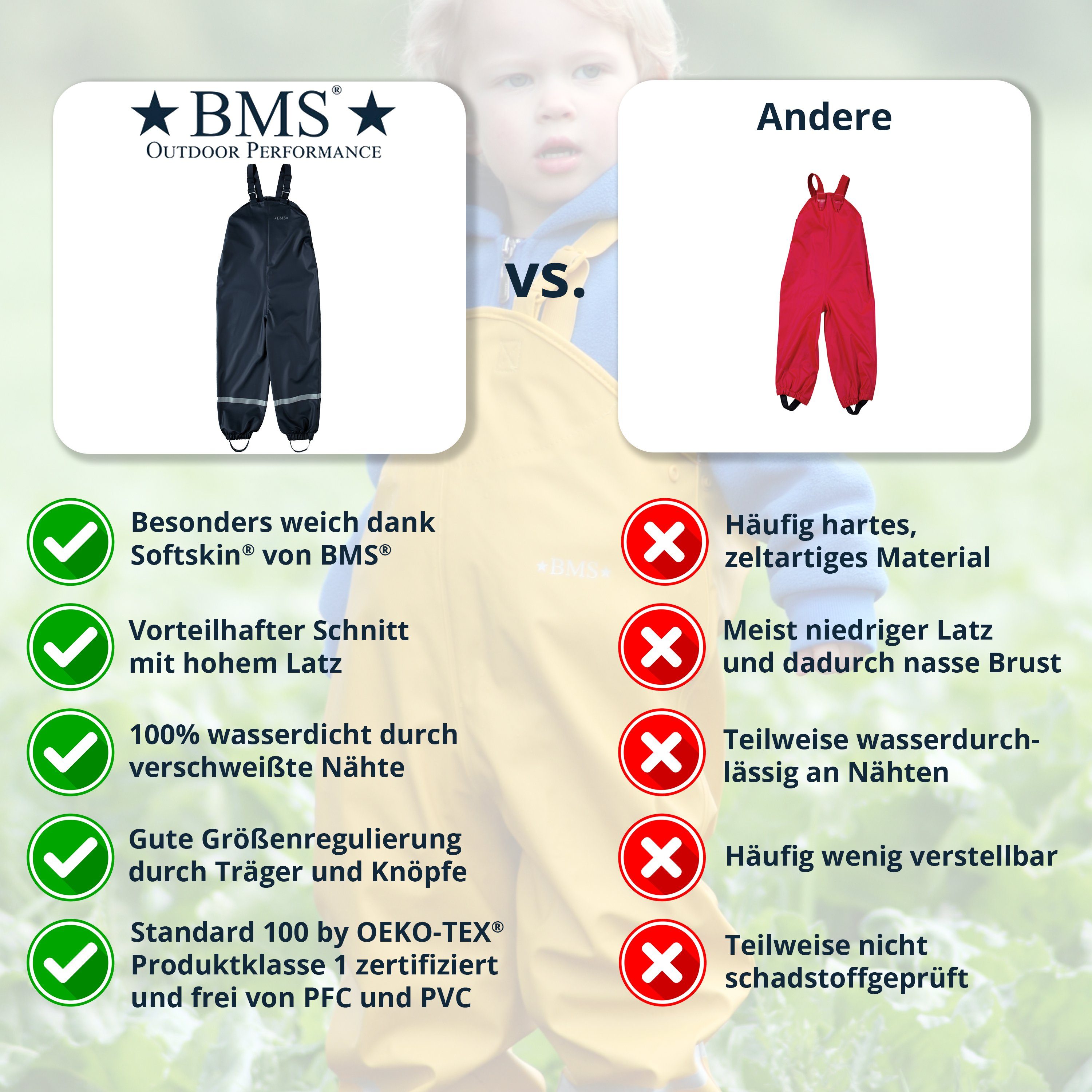 BMS Regen- und Matschlatzhose Räuberwald 100% wasserdichte Regenlatzhose OekoTex zertifiziert – Bild 5 von 5