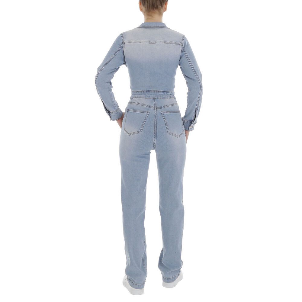Ital-Design Jumpsuit Damen Freizeit (86746055) Used-Look Stretch Langer Jumpsuit in Hellblau