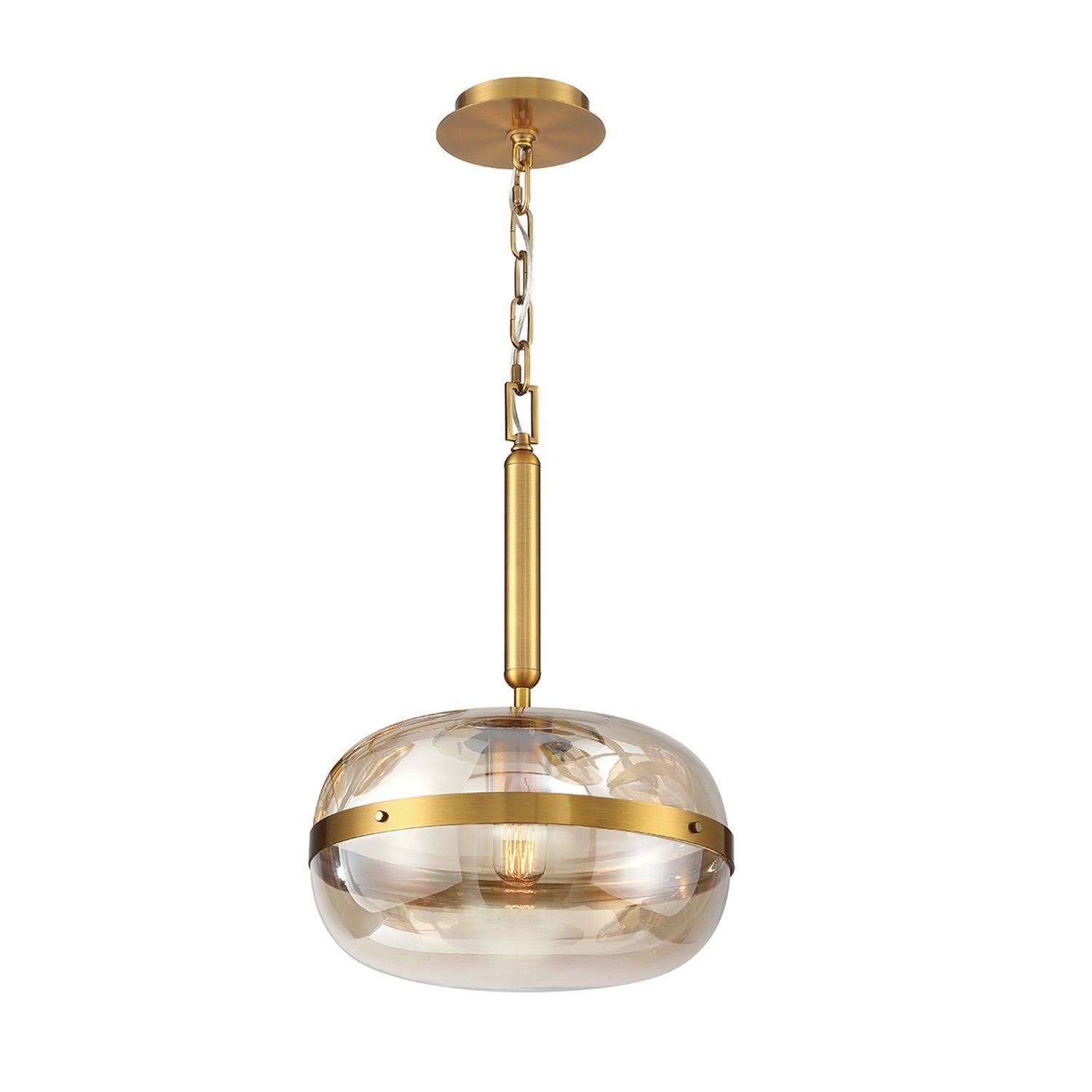 Licht-Erlebnisse Pendelleuchte FLORIN, ohne Leuchtmittel, Ø 36 cm H: max. 237.5 cm Metall Rauchglas in Messing Antik Bernstein