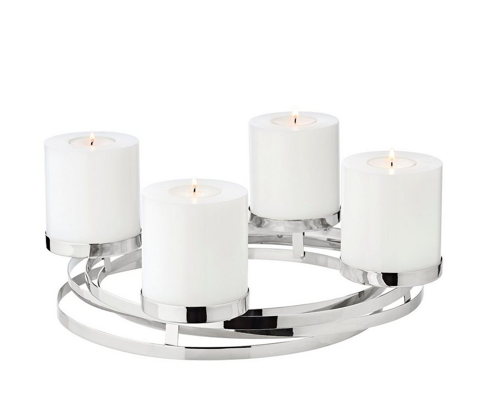 EDZARD Adventskranz Annabel, (34 cm) Kerzenhalter für Stumpenkerzen,  Adventsleuchter als Weihnachtsdeko für 4 Kerzen, Kerzenkranz als Tischdeko  mit Silber-Optik, vernickelt