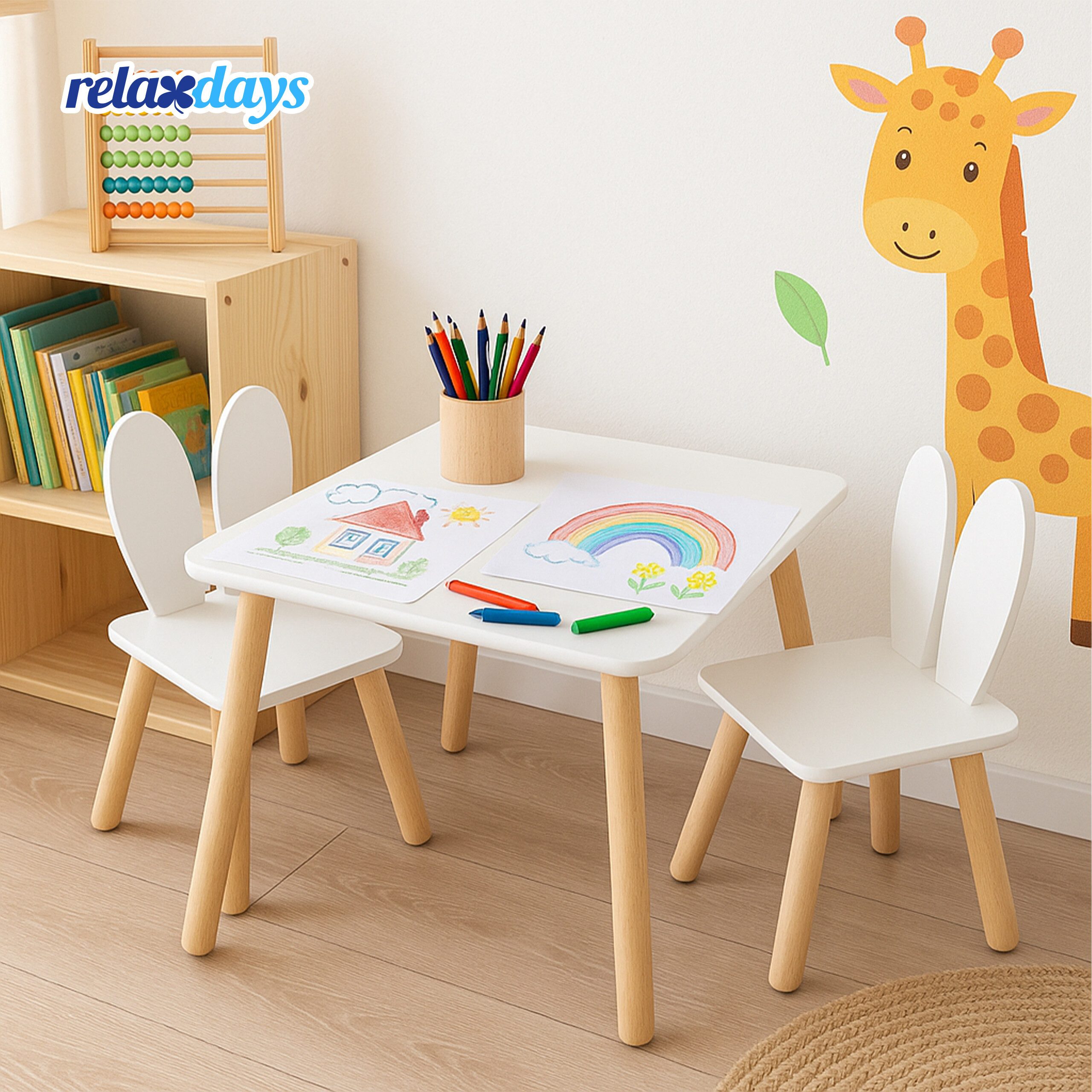relaxdays Kindersitzgruppe Kaninchenohren, (3-tlg), weiß – Bild 2 von 5