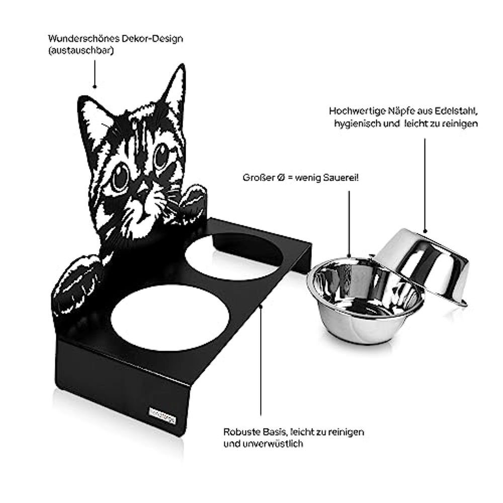 trendforge Futternapf Süßer Futternapf für Katzen 2 Schalen Trinken und Essen, Edelstahl, Abnehmbar, Dauerhaft, Rutschfest