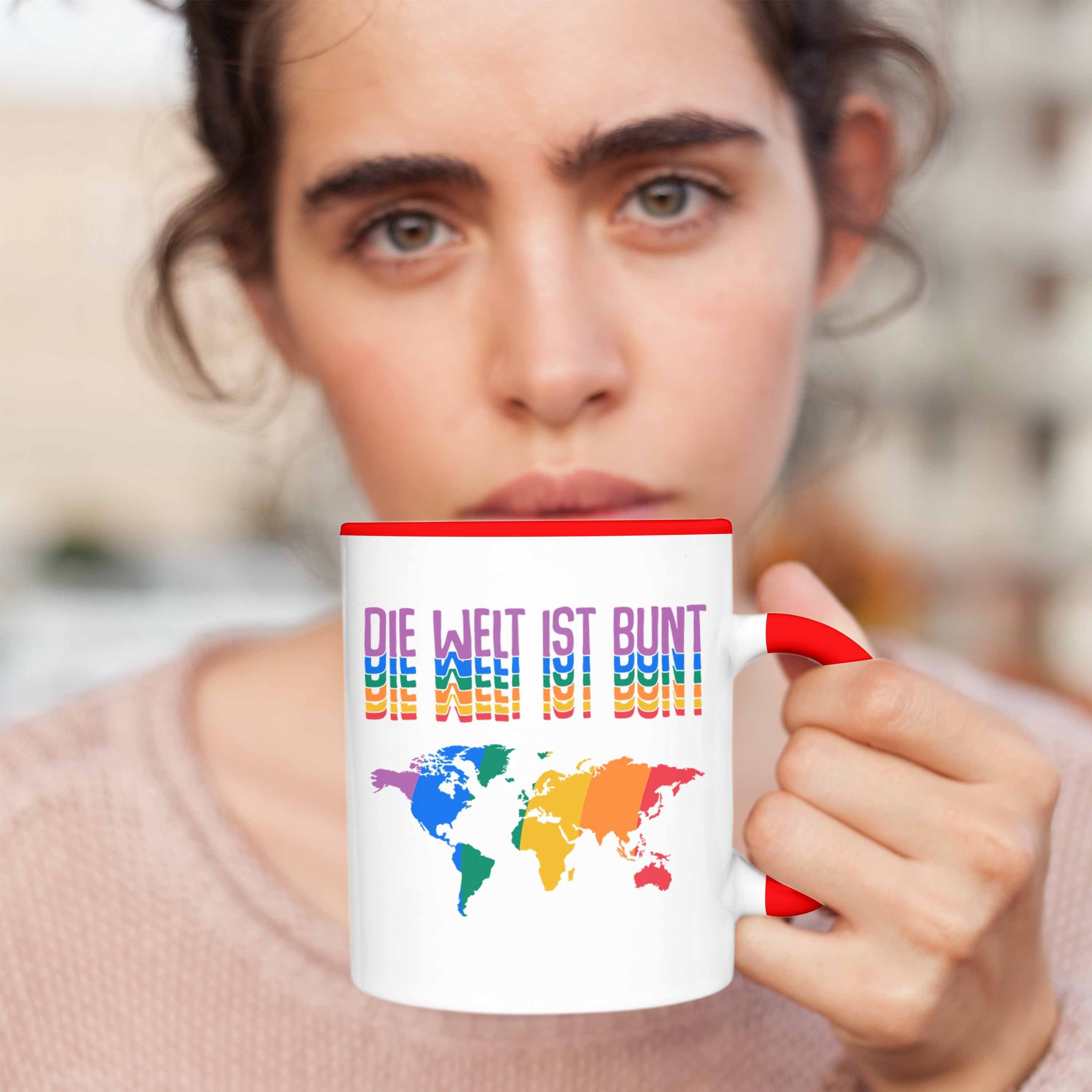 Schwule Welt Trendation - Tasse Die Tasse Geschenk Rot Grafik LGBT Regenbogen Ist Bunt Transgender für Regenbogen Lesben Trendation Lustige