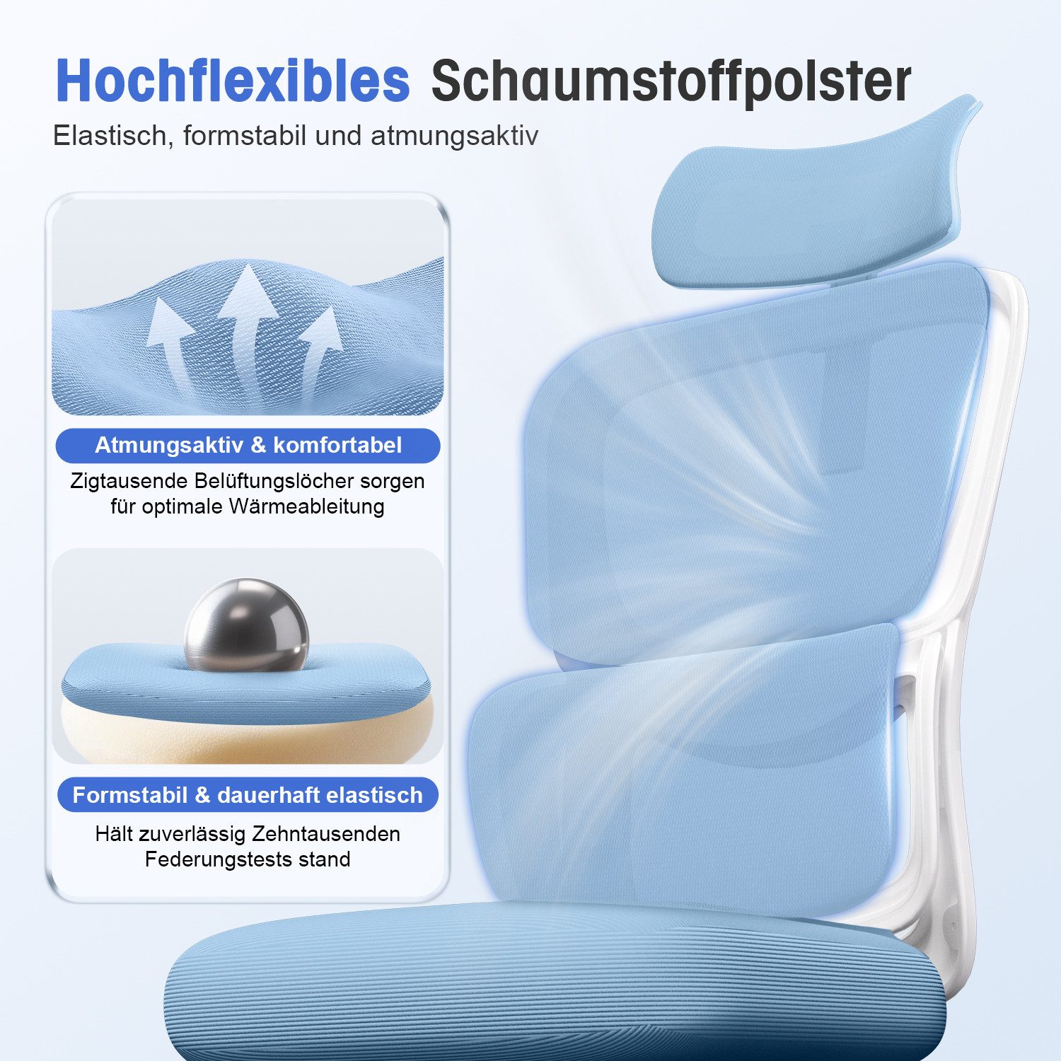 Homimaster Bürostuhl Bürostuhl, Schreibtischstuhl Ergonomisch mit Klappbaren Armlehnen (Bürostuhl mit Verstellbarer Kopfstütze, 90° Klappbare Armlehnen und Lendenwirbelstütze, Höhenverstellbarer Chefsessel aus Mesh), Bürostuhl mit maximaler Neigung von 135°, bis 150 kg belastbar