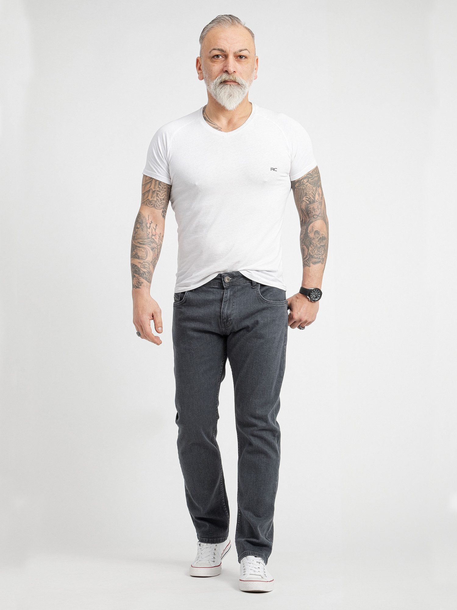 Rock Creek Regular-fit-Jeans Herren Jeans Stonewashed Dunkelgrau RC-2416