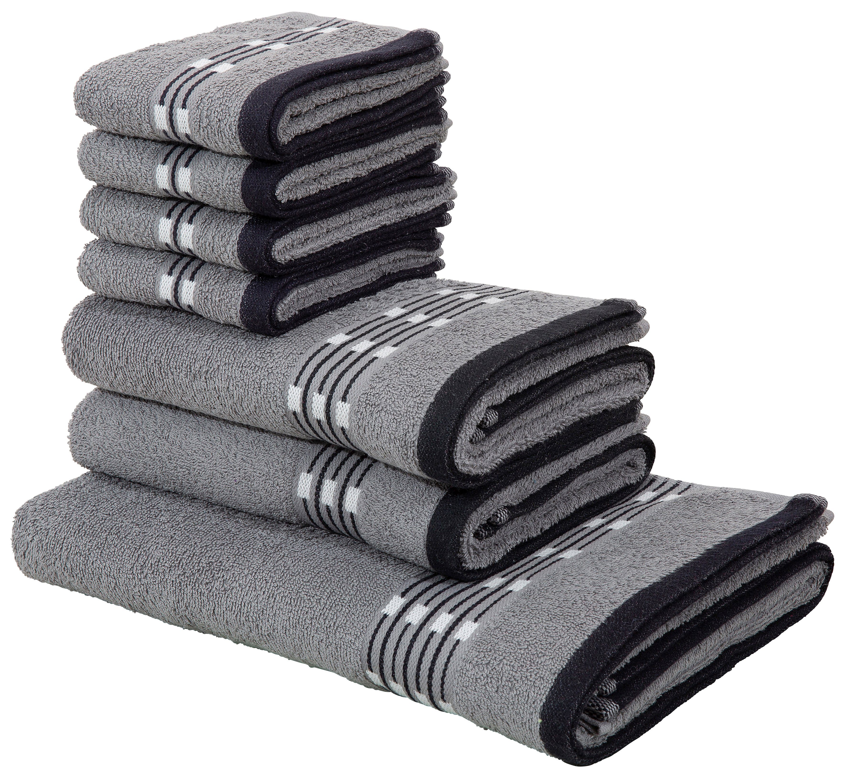 OTTO home Handtuch Set Jonnie, Walkfrottee (Set, 7-St), Handtücher aus 100% Baumwolle, Handtuchset mit gemusterter Bordüre