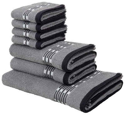 my home Handtuch Set »Jonnie«, Walkfrottee, (Set, 7-tlg), Handtücher aus 100% Baumwolle, Handtuchset mit gemusterter Bordüre