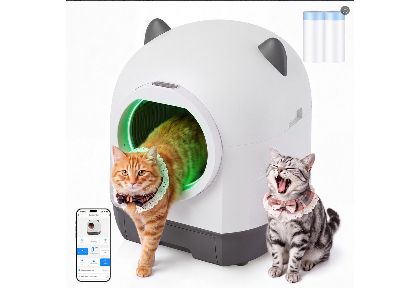HOMALL Katzentoilette XXXL katzenklo selbstreinigend für grossen katzen,Sicherheitsschutz x7, mit Aromabox, Matte, leiser Betrieb & Nachtmodus – für Mehrkatzen
