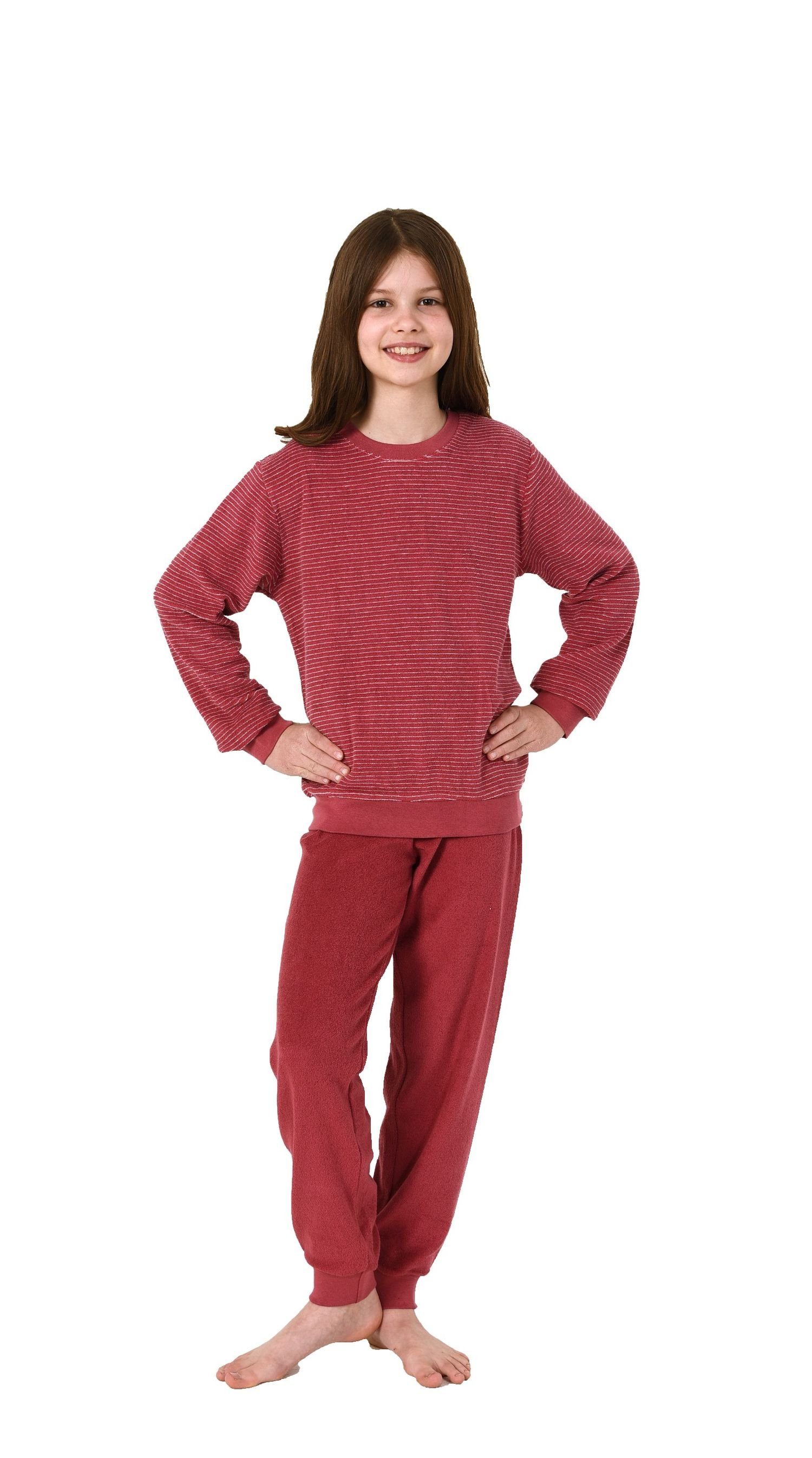 Normann Pyjama Mädchen Frottee Pyjama langarm mit Bündchenin Streifenoptik | Pyjamas