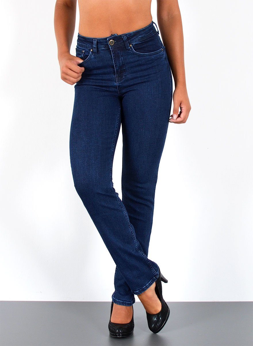 ESRA Straight-Jeans Premium Damen Straight Fit Jeans High Waist Hose bis Übergröße G5 Jeans Damen Straight Fit High Waist Damen Jeans Regular Stretch-Jeans