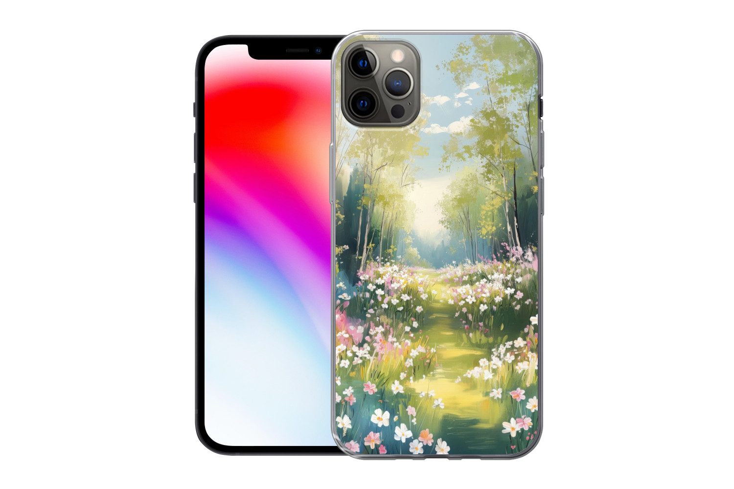 MuchoWow Handyhülle für Apple iPhone 13 Pro Max Wald - Malerei - Farbenfroh, Smartphone-Bumper, Print, Handy Schutzhülle Dünn
