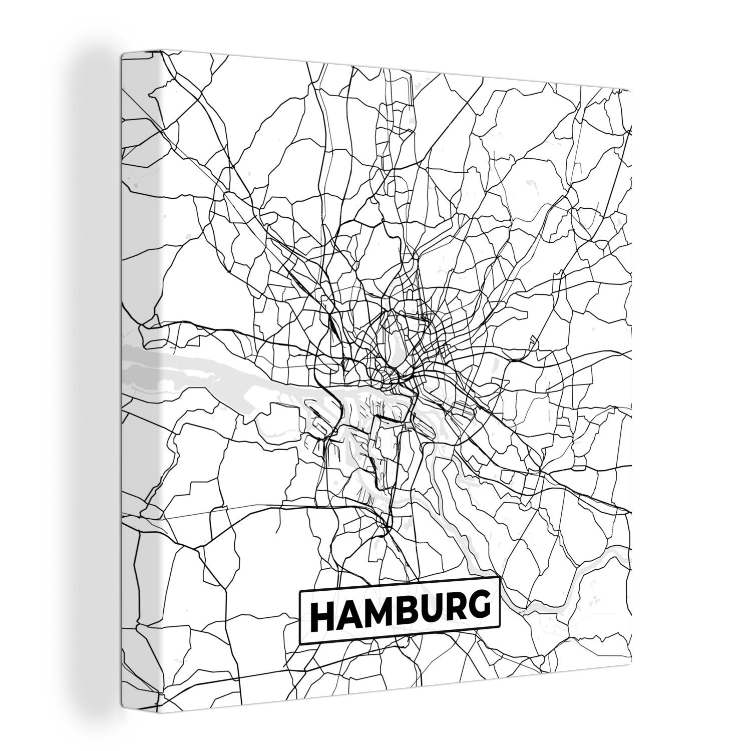 Schlafzimmer für Leinwand Bilder Wohnzimmer Leinwandbild St), Karte Hamburg - - OneMillionCanvasses® Stadtplan, (1