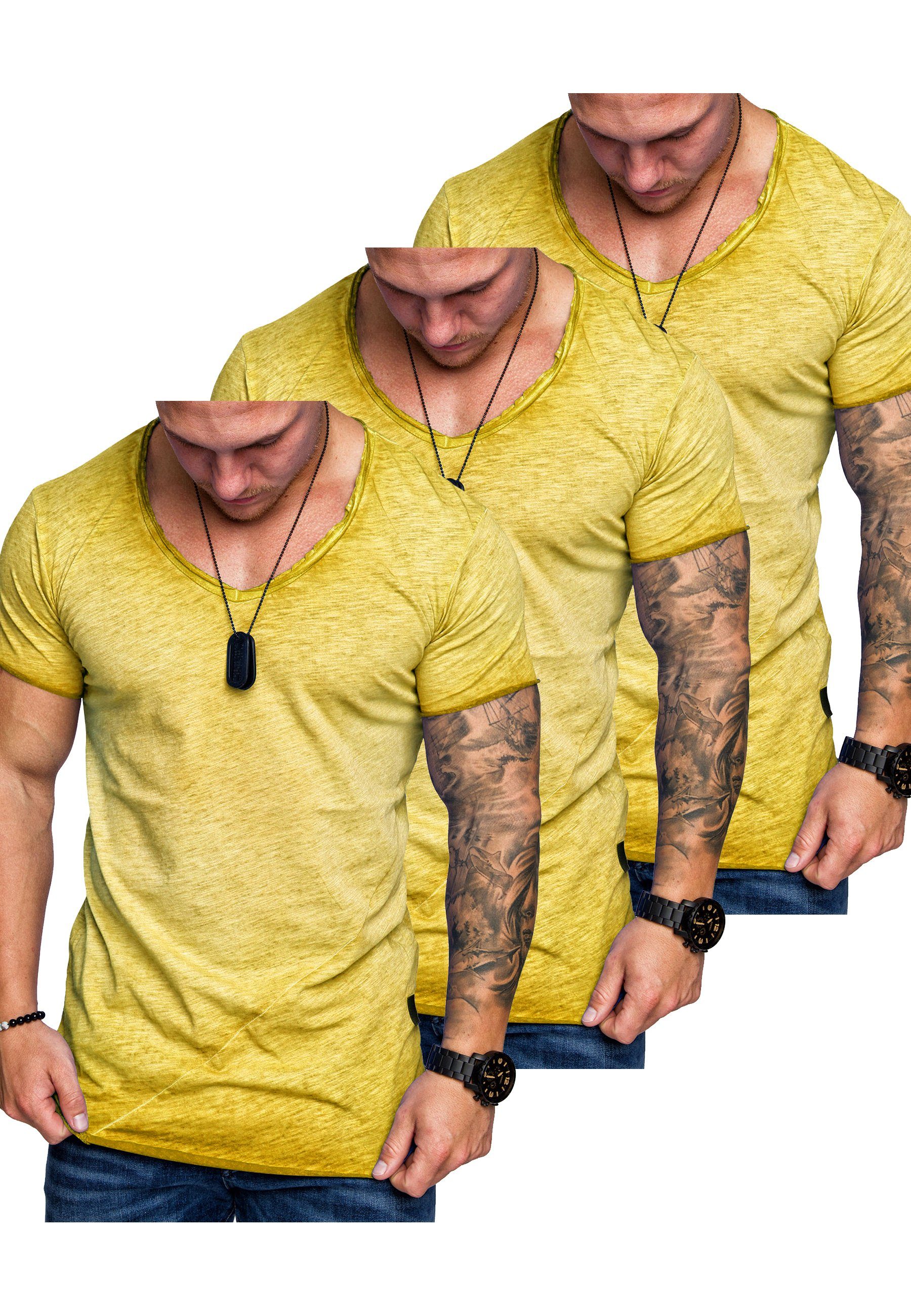 T-Shirt (3er-Pack) Basic Gelb) T-Shirt V-Ausschnitt Amaci&Sons 3. 3er-Pack T-Shirts SAN mit Herren FRANCISCO Oversize (3x