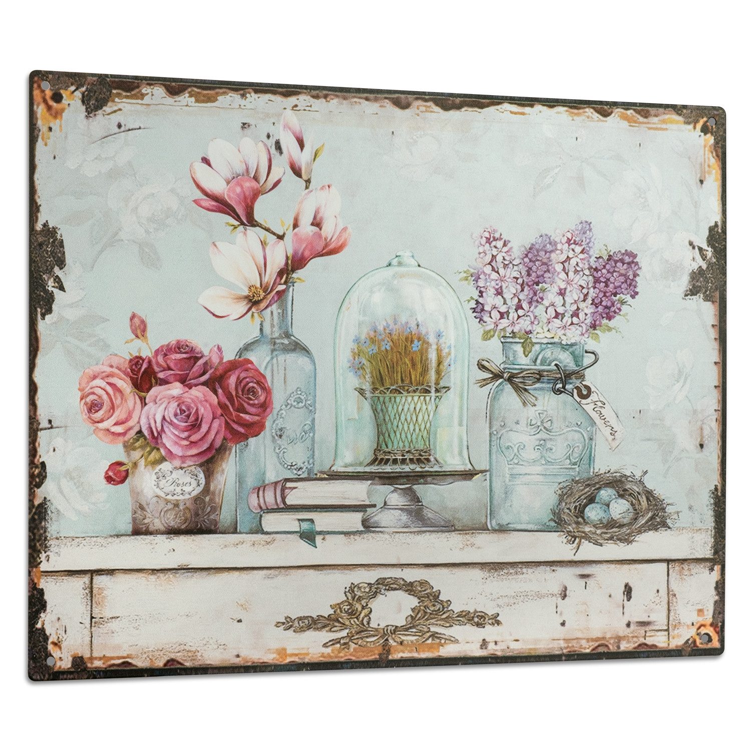 Moritz Metallschild Blechschild Blumen Lavendel Flowers, (Einzeln), 25 x 33 cm Vintage Retro Deko Schild Metallschild Wandbild Schild