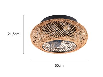 meineWunschleuchte LED Deckenleuchte, Ventilatorfunktion, LED wechselbar, Warmweiß, ausgefallene Lampe mit Papier Lampenschirm Boho Style Ø 50cm