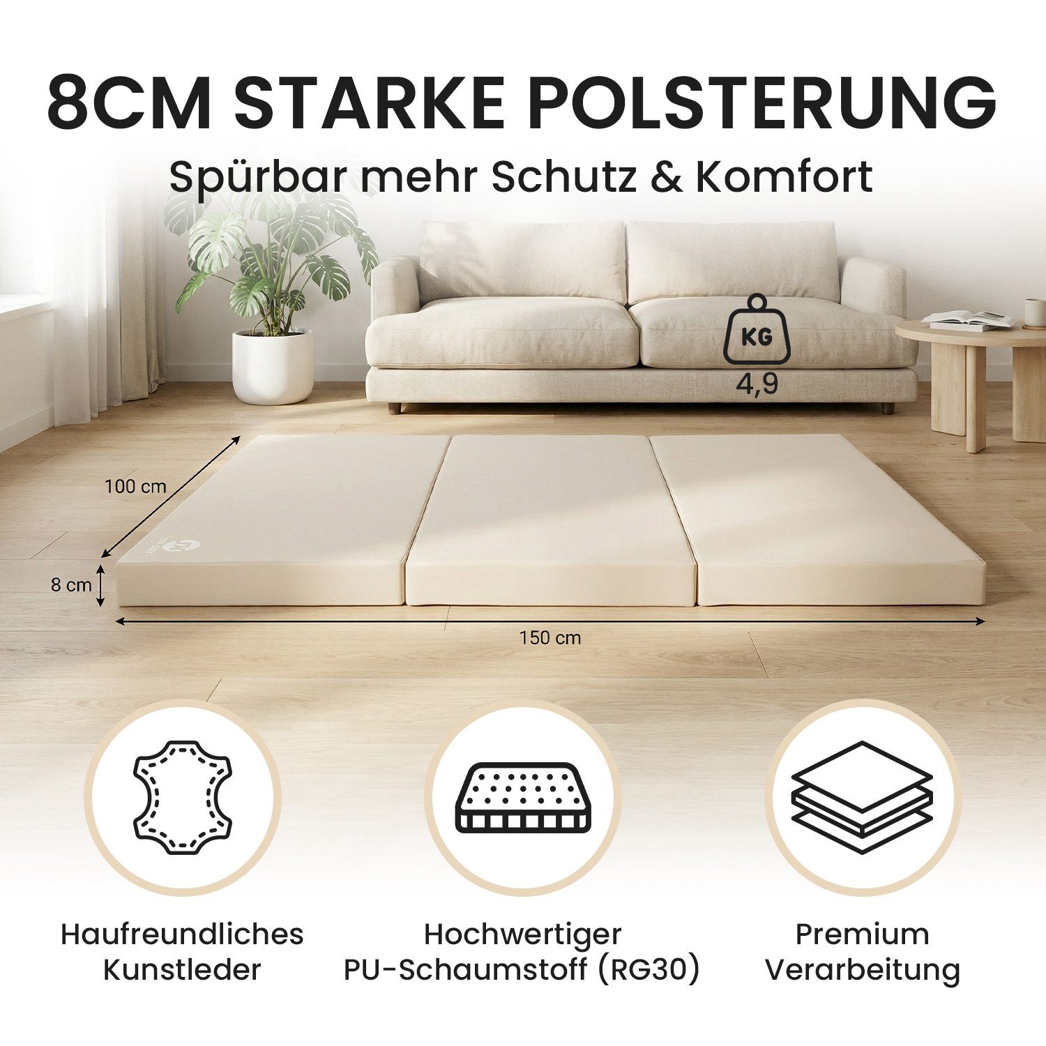 Jeflex Weichbodenmatte Jeflex Turnmatte klappbar 150 x 100 x 8 cm Weichbodenmatte Sportmatte, 150cm x 100cm x 8cm, Made in Germany – Bild 2 von 5