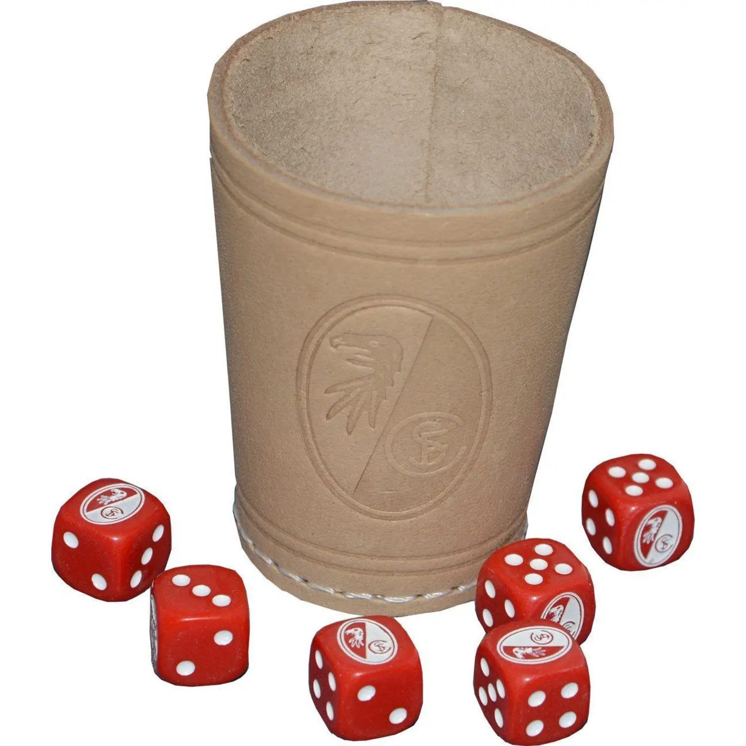 Teepe Sportverlag Spiel SC Freiburg Leder-Würfelbecher mit 6 Würfeln