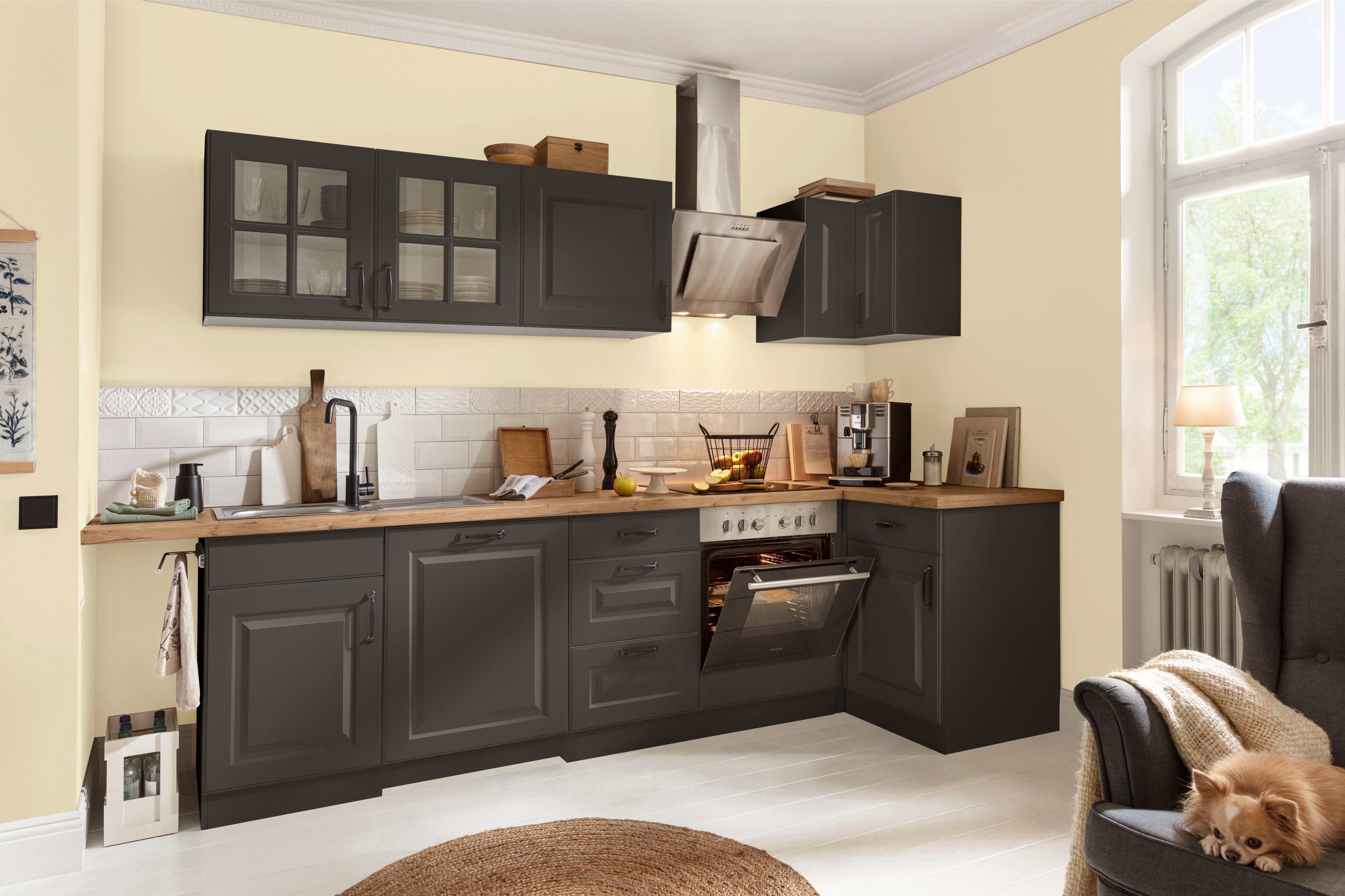 Küchen mit cm Erla Anthrazit wiho 60 breit Arbeitsplatte ohne Anthrazit/Anthrazit Kassettenfront, | Kochfeldumbauschrank
