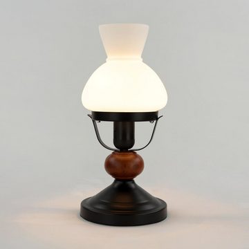 Licht-Erlebnisse Nachttischlampe PETRONEL, ohne Leuchtmittel, Tischlampe Braun Holz Metall Glas Landhaus Rustikal