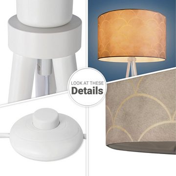 Paco Home Stehlampe Trina Pillar, ohne Leuchtmittel, Stativ Stehlampe Wohnzimmer Dreibein Lampe Mit Stoffschirm Retro